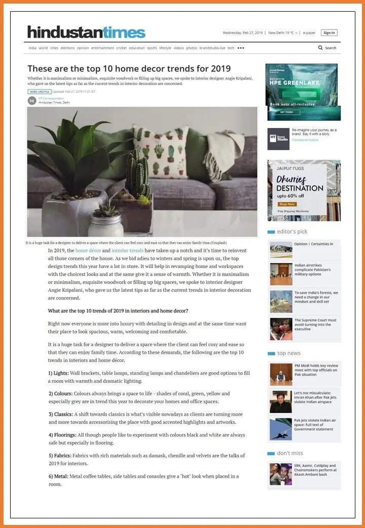 Interior Designer Angie Kripalani | Article on Hindustan Times – ANGIE ...