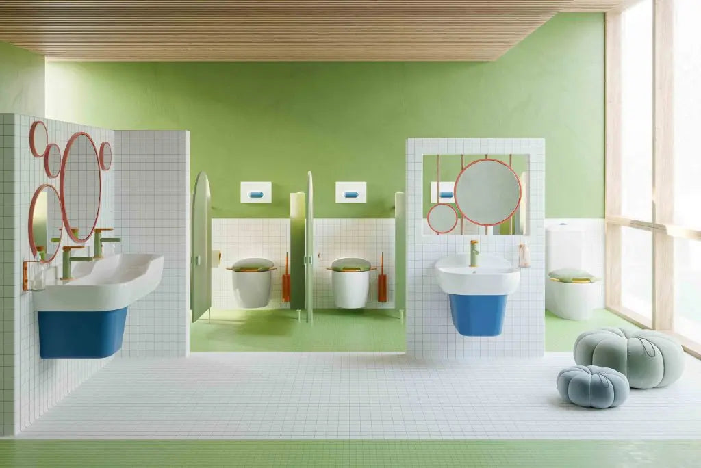 Kids toilets interiors with soft colours by interior designer Angie Kripalani 