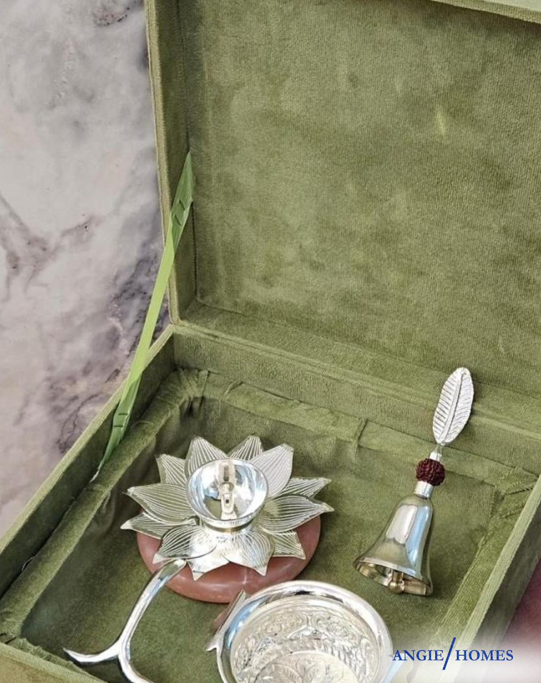 Silver Diya set with Katori And Spoon Gift ANGIE HOMES