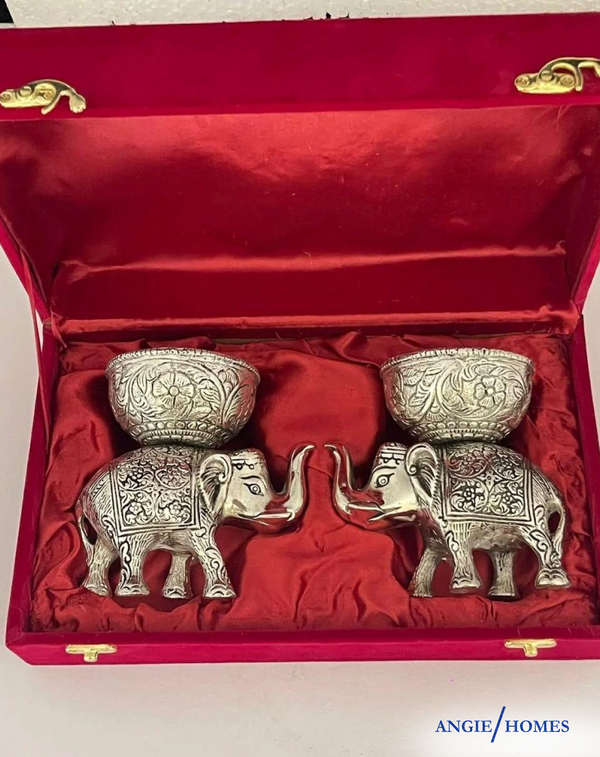 Luxury Silver Crafted Elephant Figurine Set ANGIE HOMES