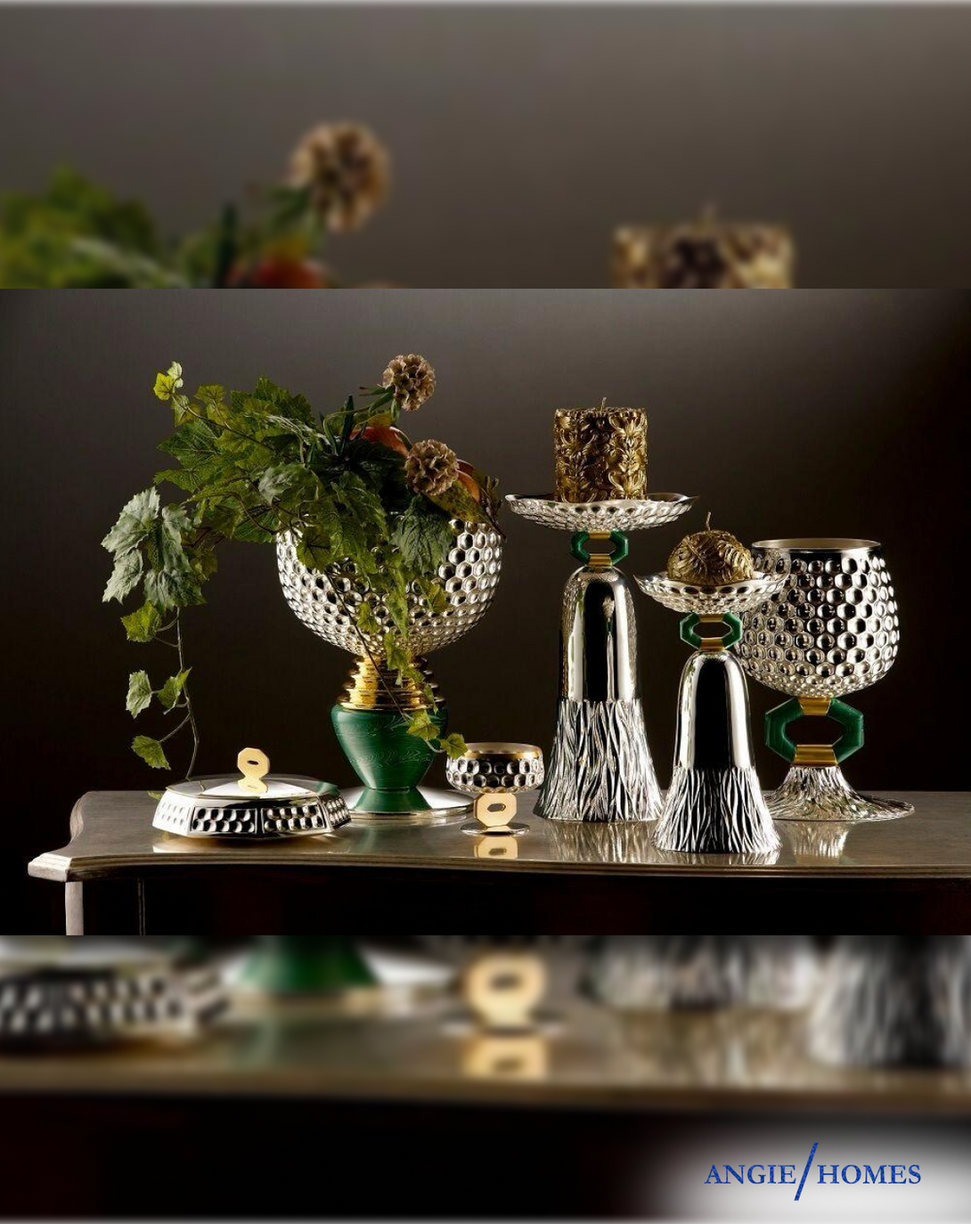 Silver bowl n silver candle stand ANGIE HOMES