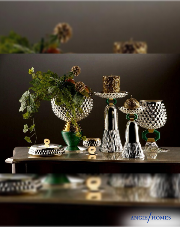 Silver bowl n silver candle stand ANGIE HOMES