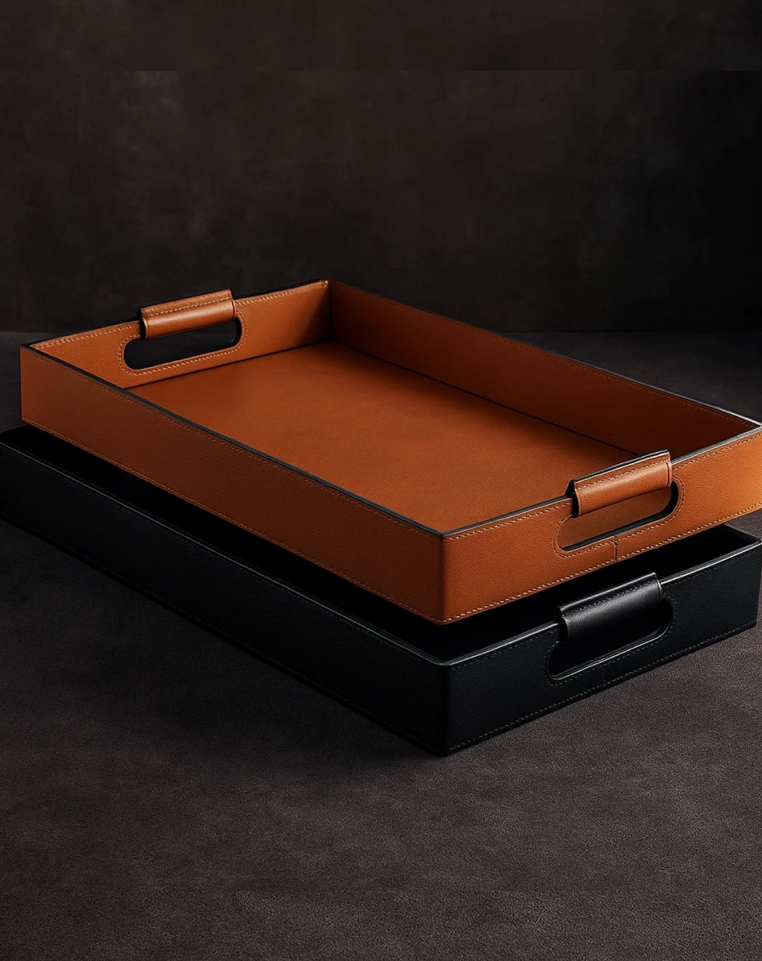Brown Leather Office and Bar Tray - Angie India Bar Accessories ANGIE HOMES