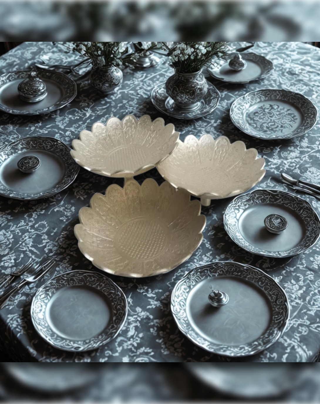 Jewan 3 Tier Silver Plated Bowl - Angie India Serverware ANGIE HOMES