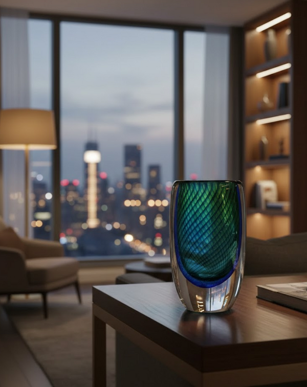 Blue and White Emerald Murano Vase - Angie Homes ANGIE HOMES