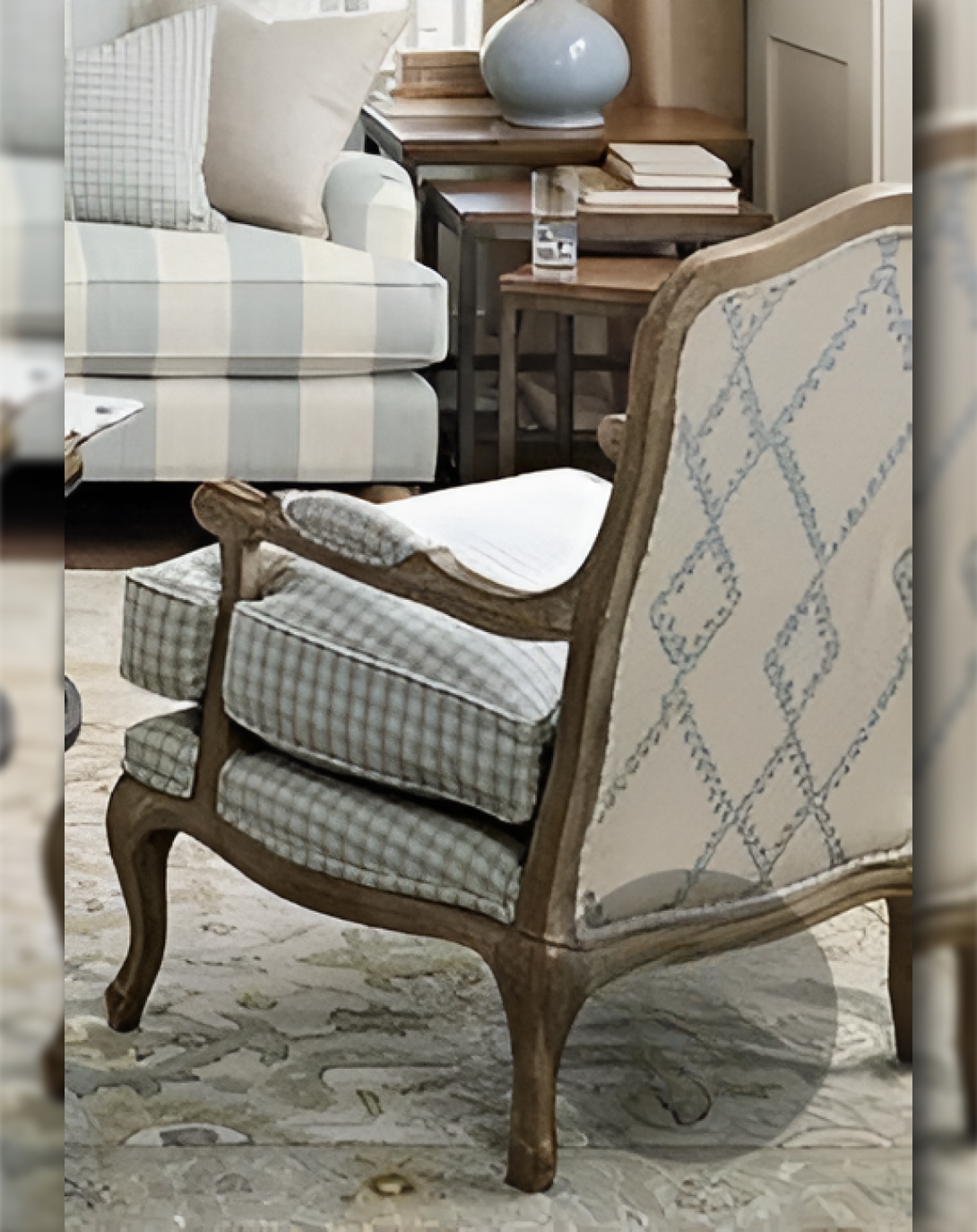 YARA BLUE & WHITE LINE CLASSIC SOFA ANGIE HOMES