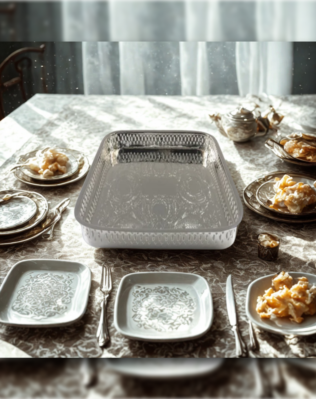 Arisu Classic Silver Plated Tray - Angie India Serverware ANGIE HOMES