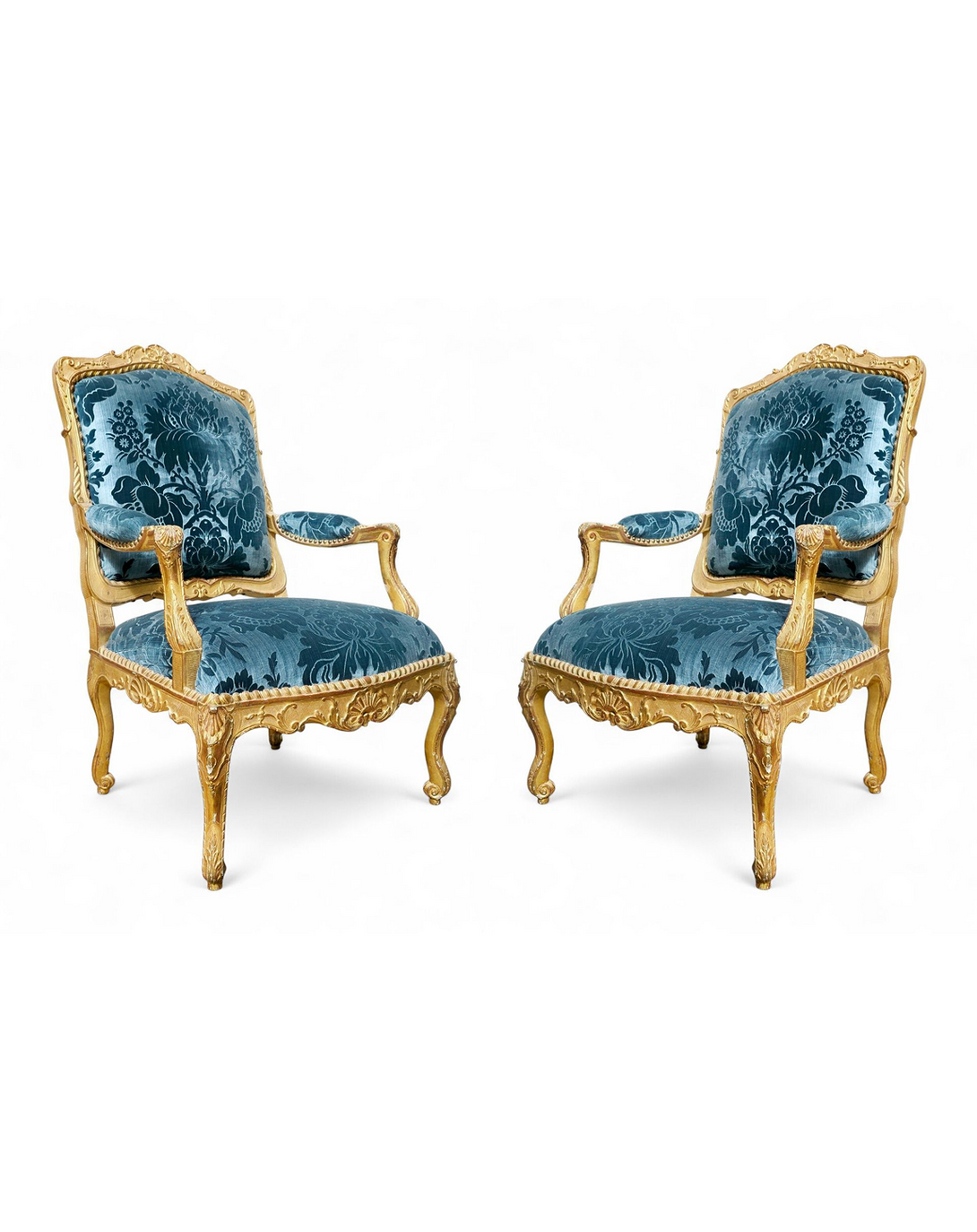 Blue and Gold Leaf Luxury Chair - Angie India Furniture ANGIE HOMES
