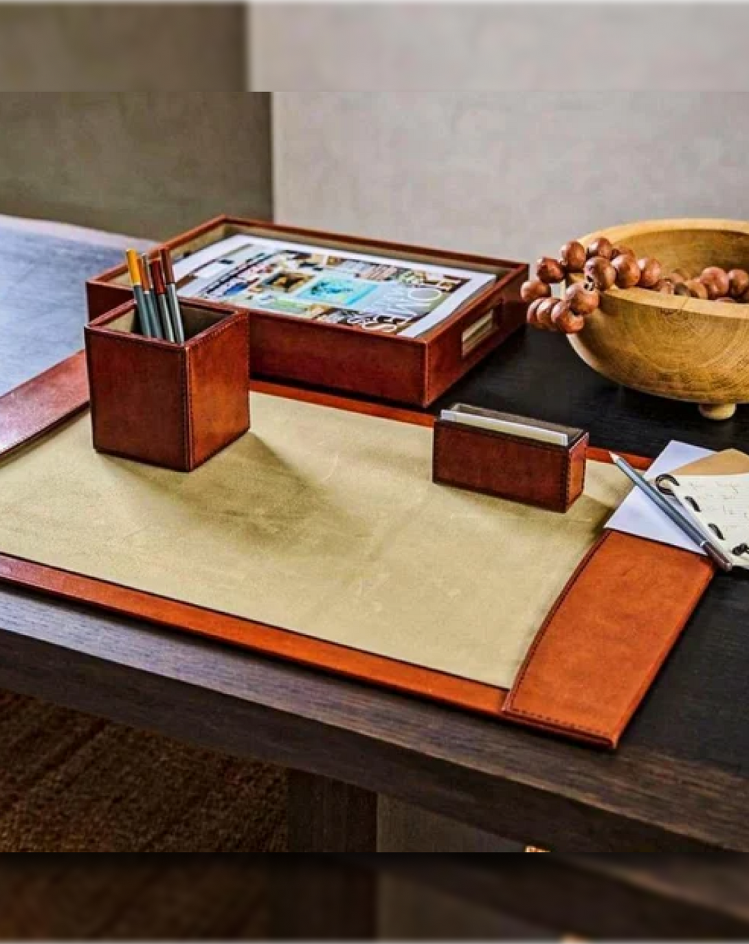 Genuine Brown Leather Desk Accessories ANGIE HOMES