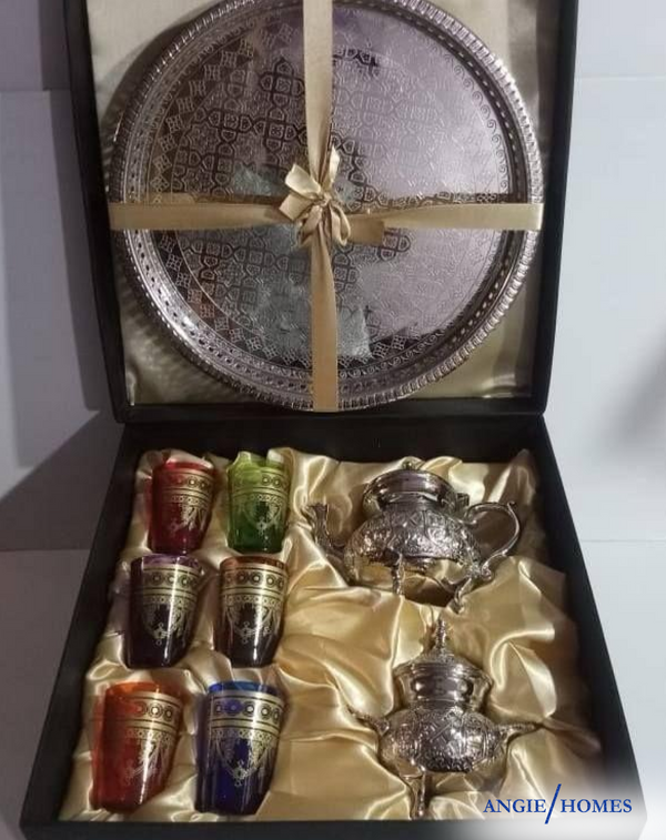 Beautifull Silver Tea Cup set with Tray for Wedding Giftings ANGIE HOMES