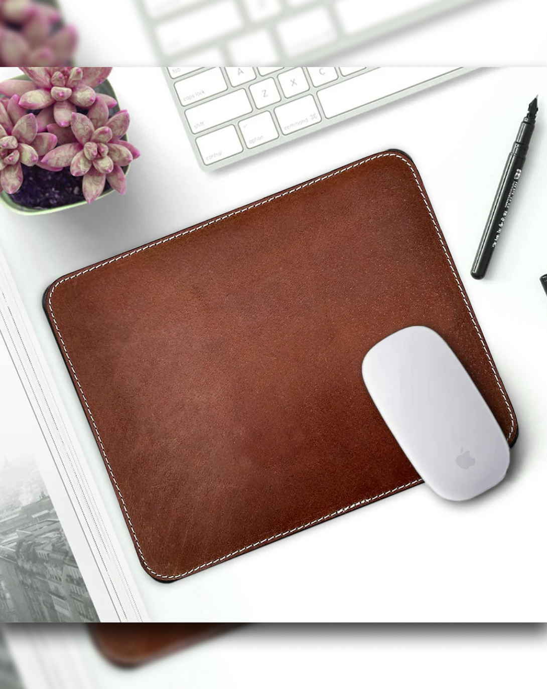Brown Leather Mousepad with Wrist Rest ANGIE HOMES