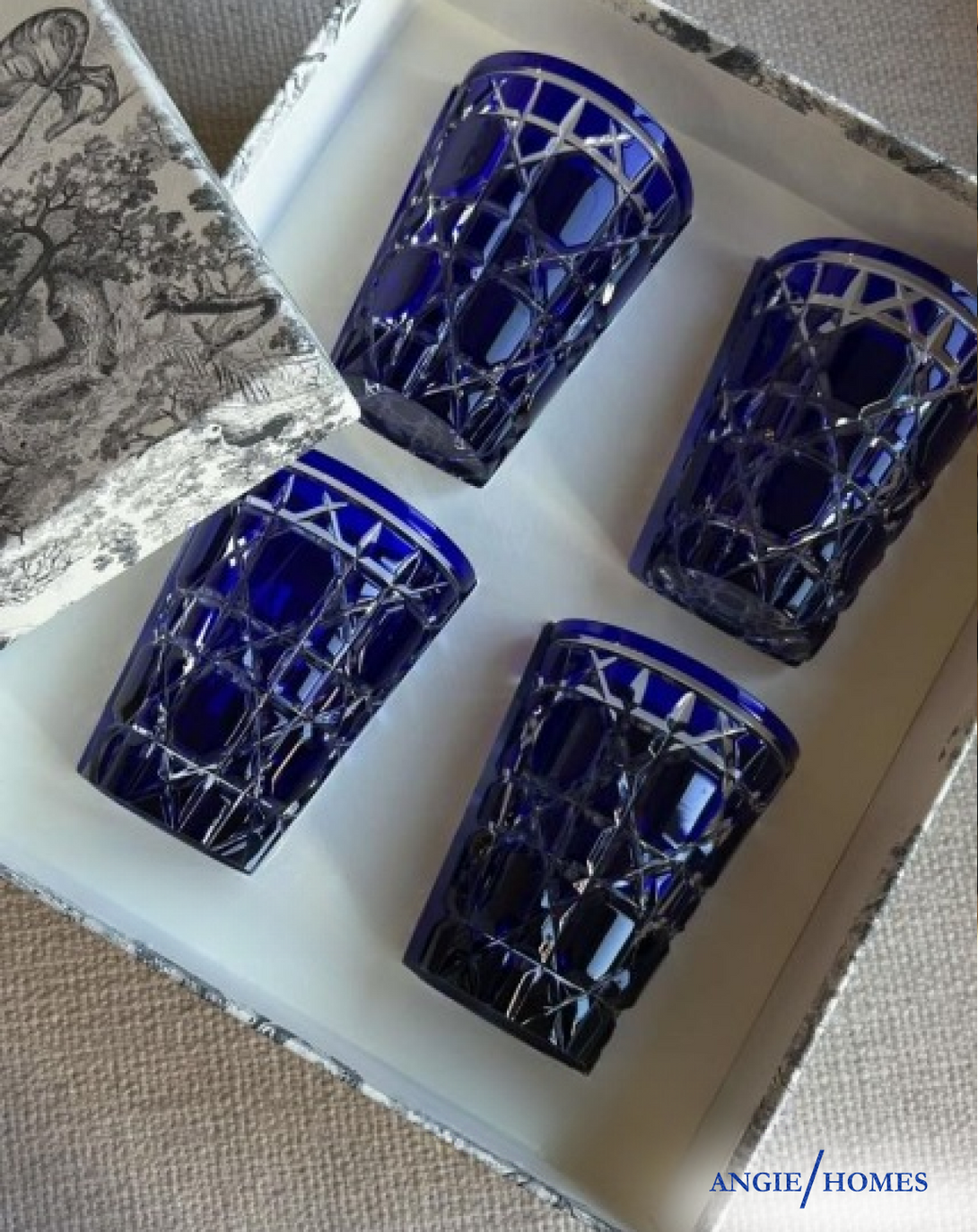 Clear Blue Cut glasses gift box (set of 4) ANGIE HOMES