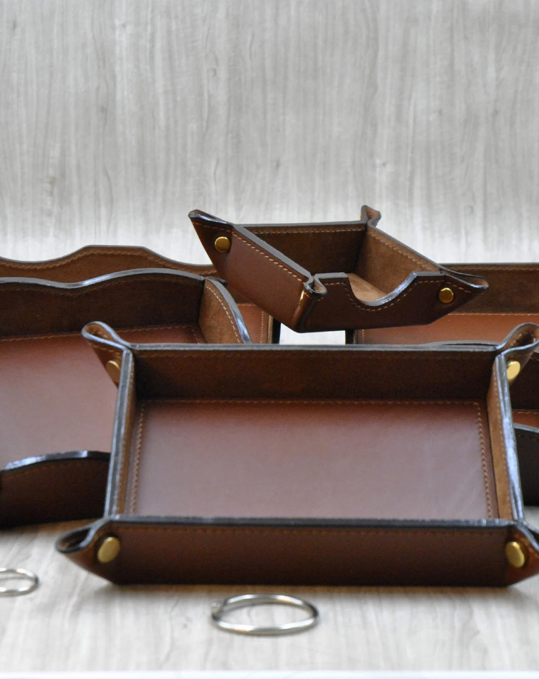 Brown Leather Tray Set of 2 ANGIE HOMES