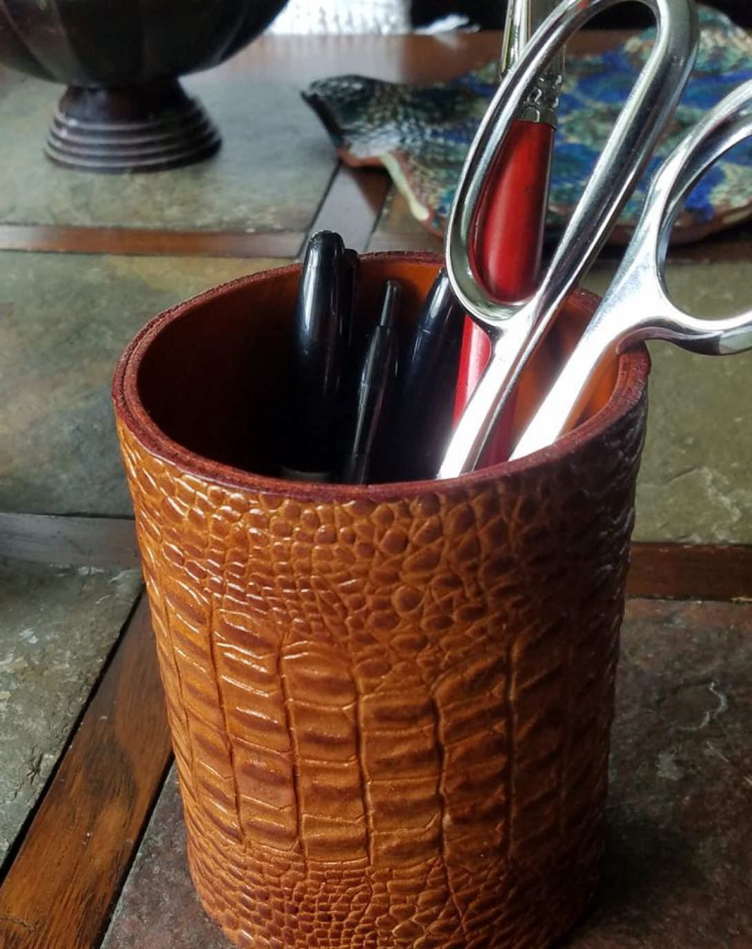 Brown Leather Pen and Pencil Holder ANGIE HOMES