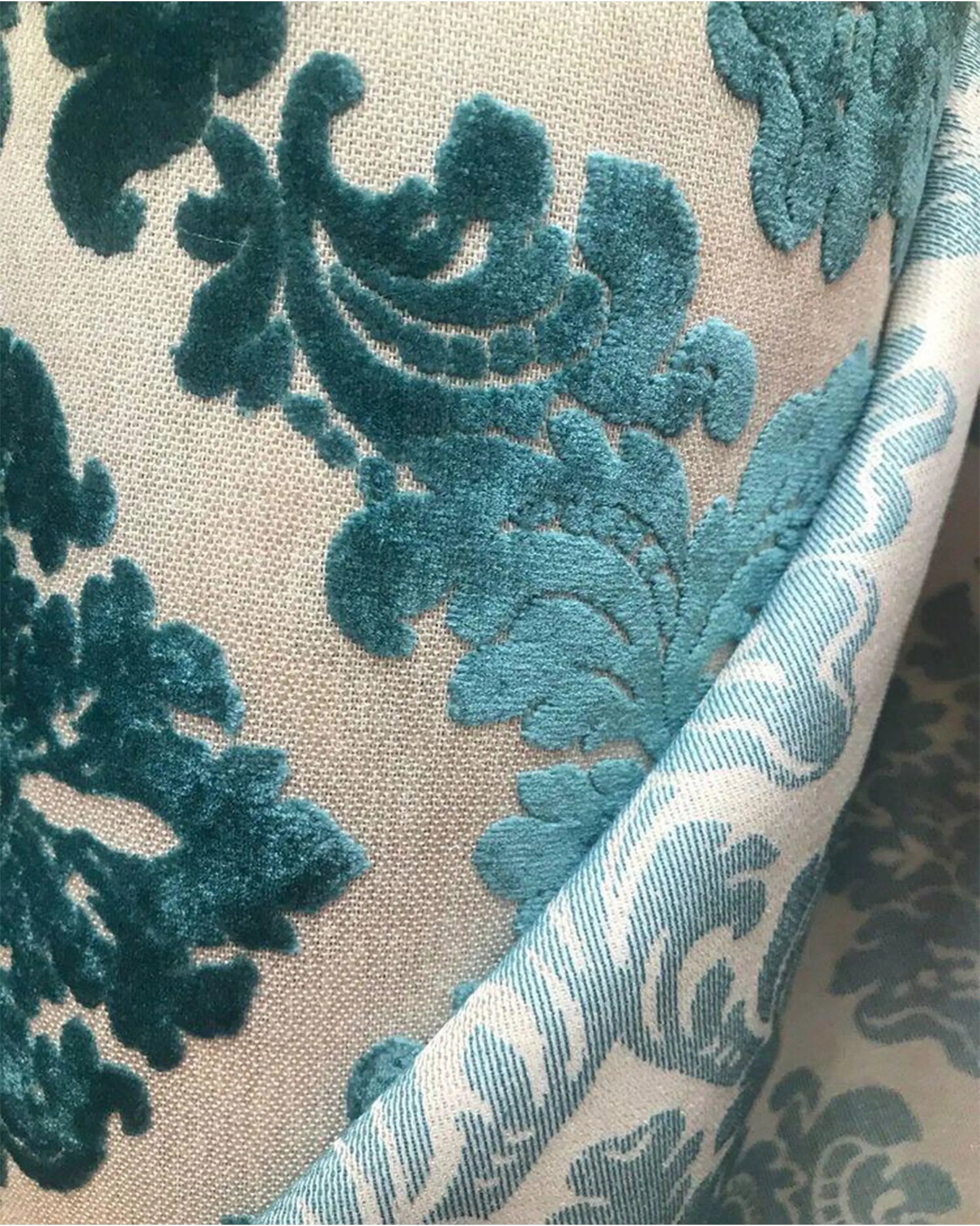Adrian Teal Blue Chenille Damask Fabric