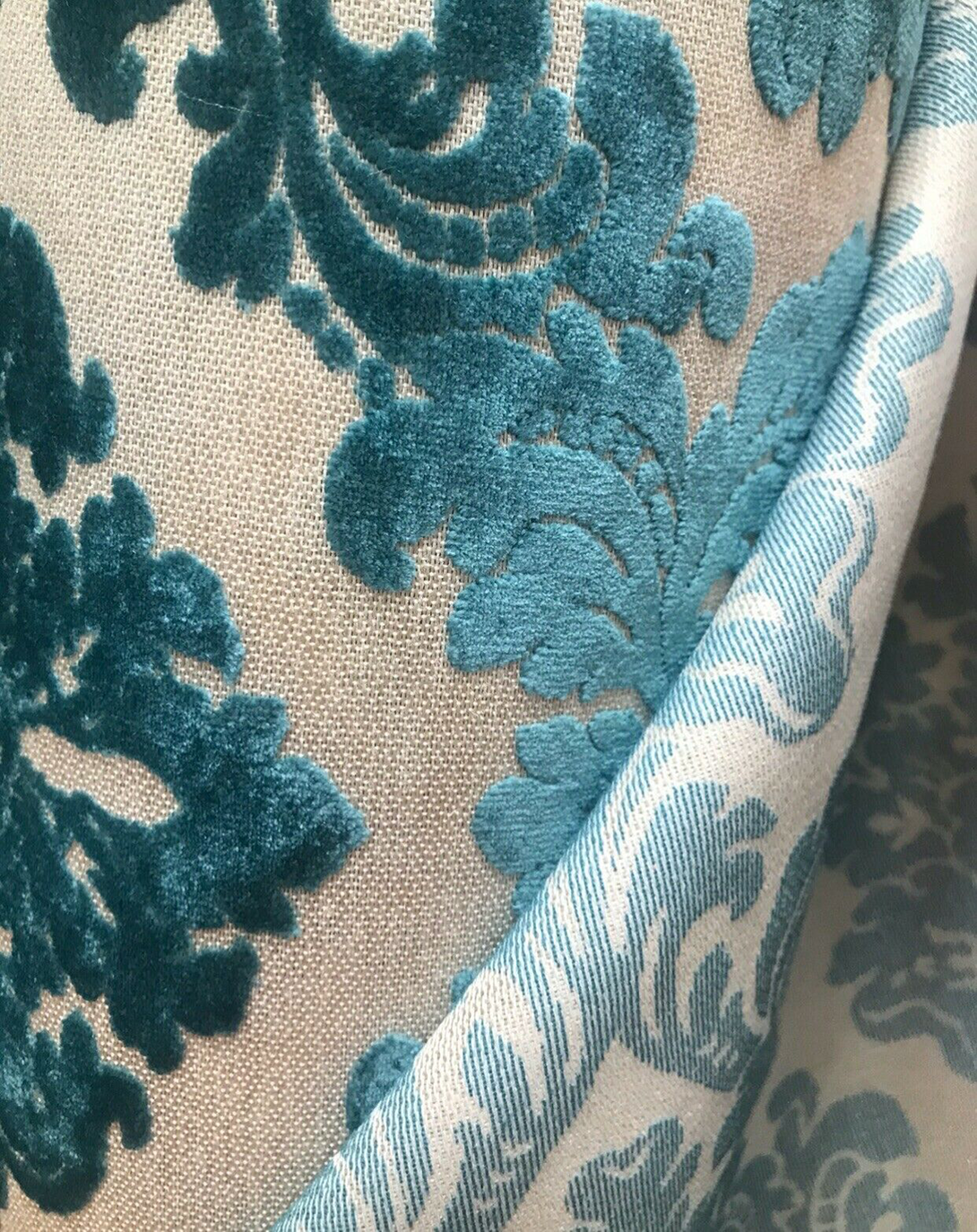 ADRIAN TEAL BLUE CHENILLE DAMASK FABRIC