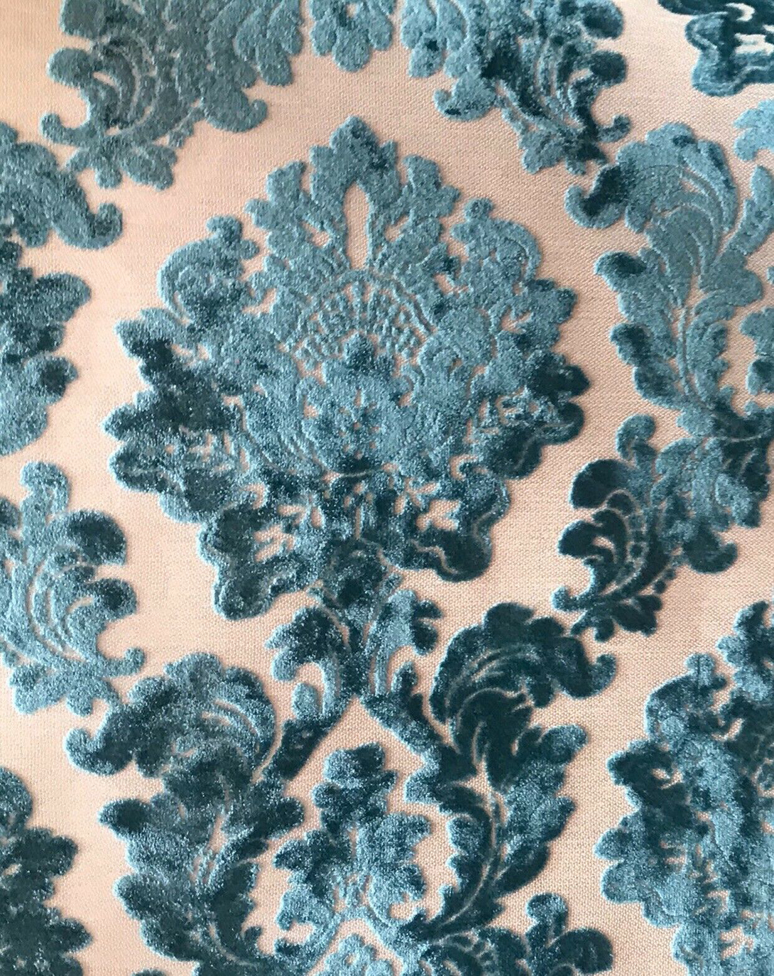 ADRIAN TEAL BLUE CHENILLE DAMASK FABRIC