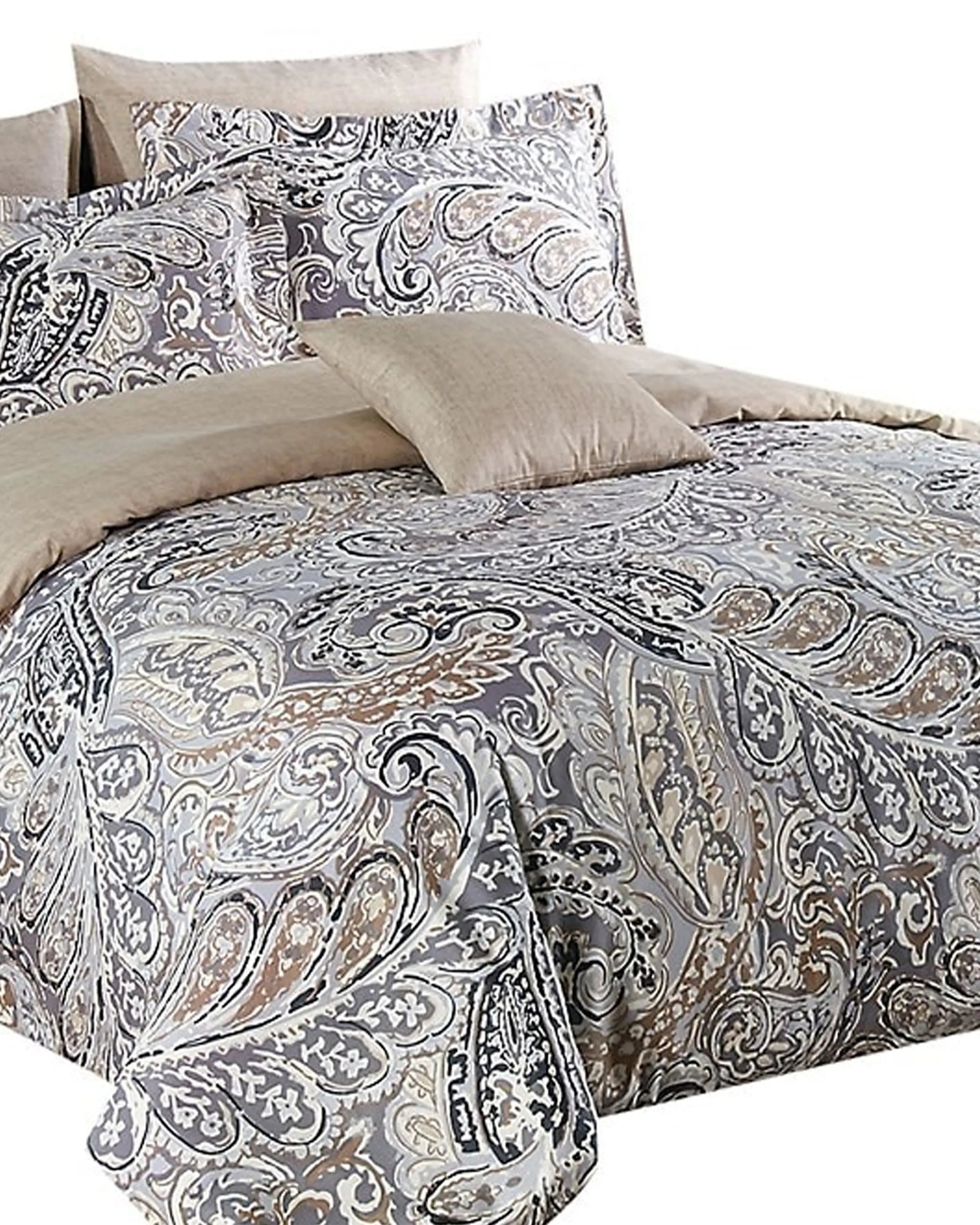 Abhay Beige & White Printed Bedsheet Set ANGIE HOMES