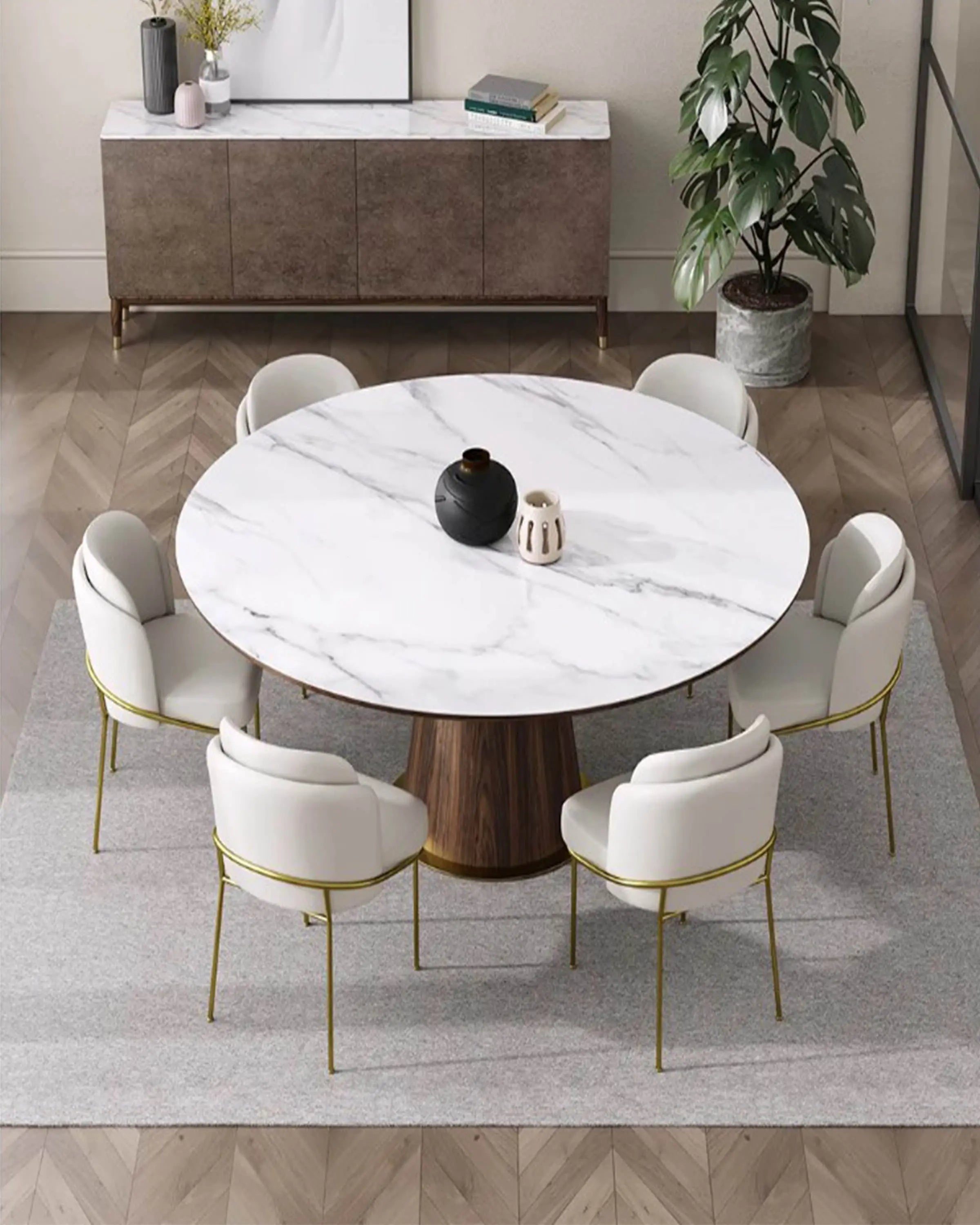 Ace Luxury Dining Chair with Six Seater Round Table ANGIE HOMES