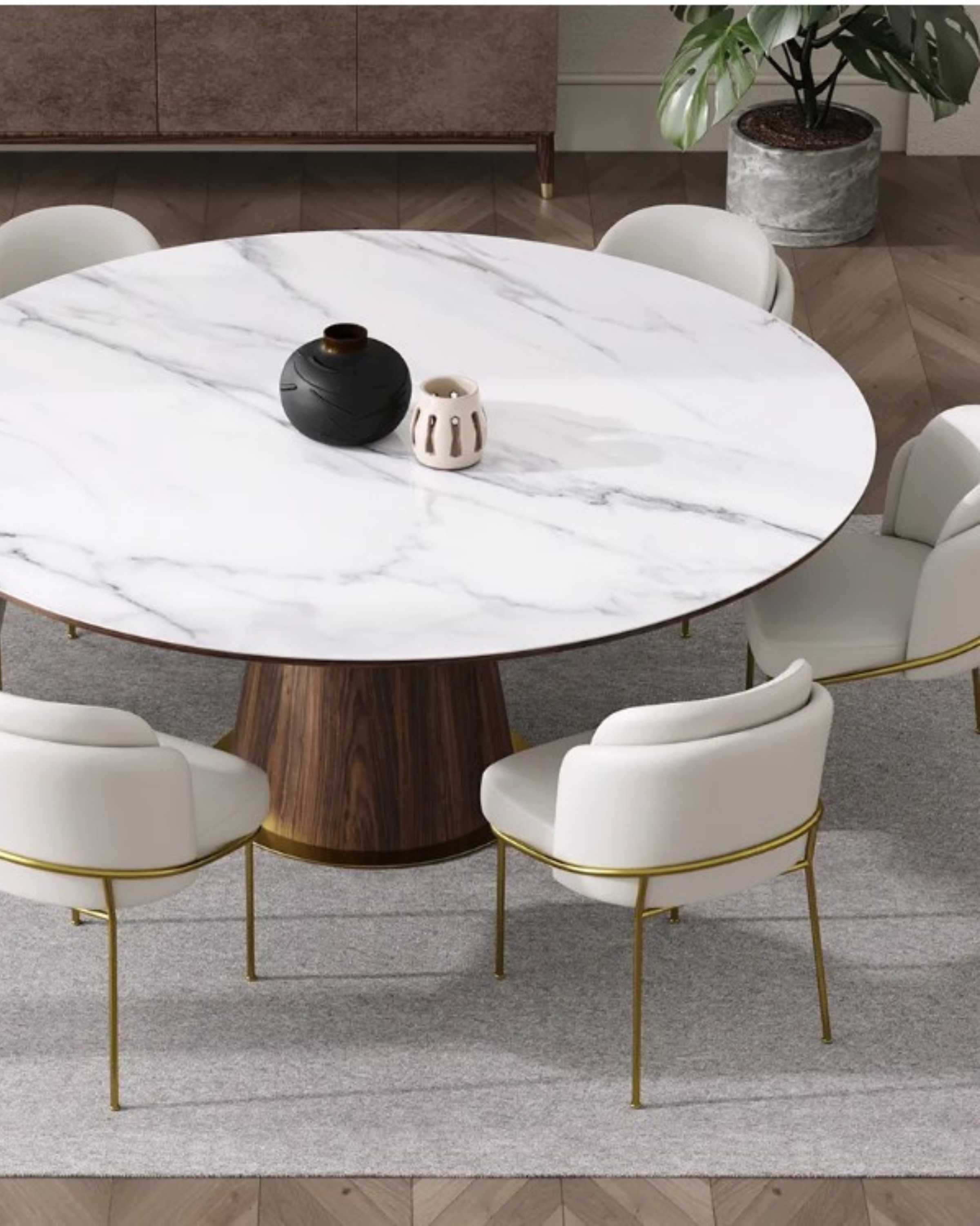 Ace Luxury Dining Chair with Six Seater Round Table ANGIE HOMES