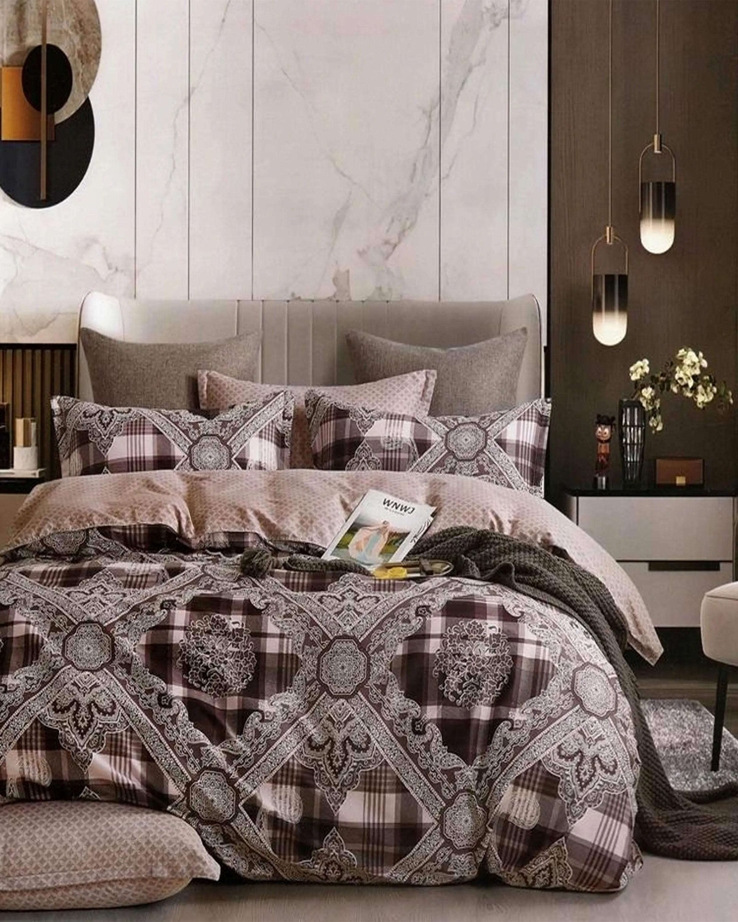 Adalard Brown & Grey Bedsheet Set