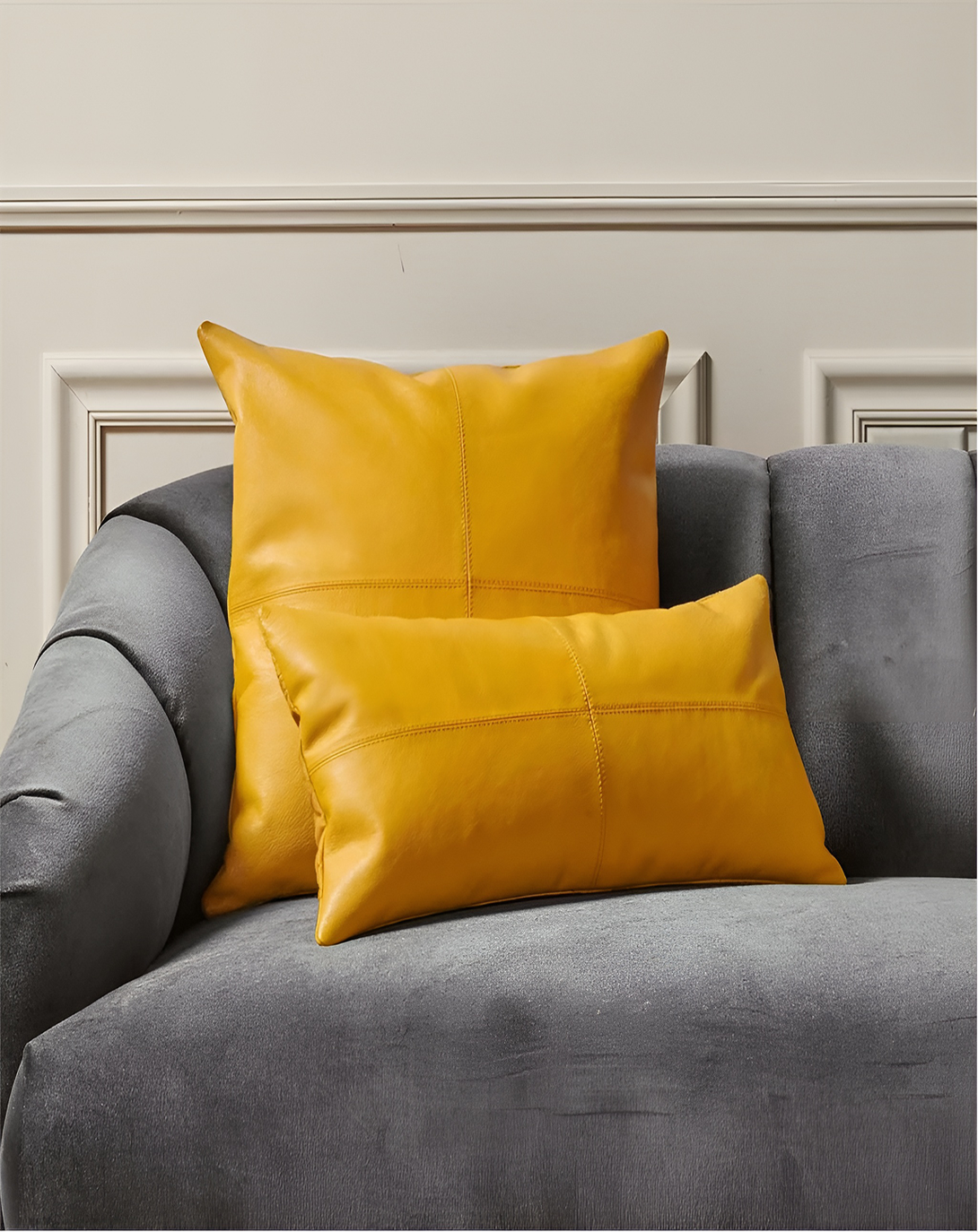 Adam Beautiful Mustard Leather Cushions