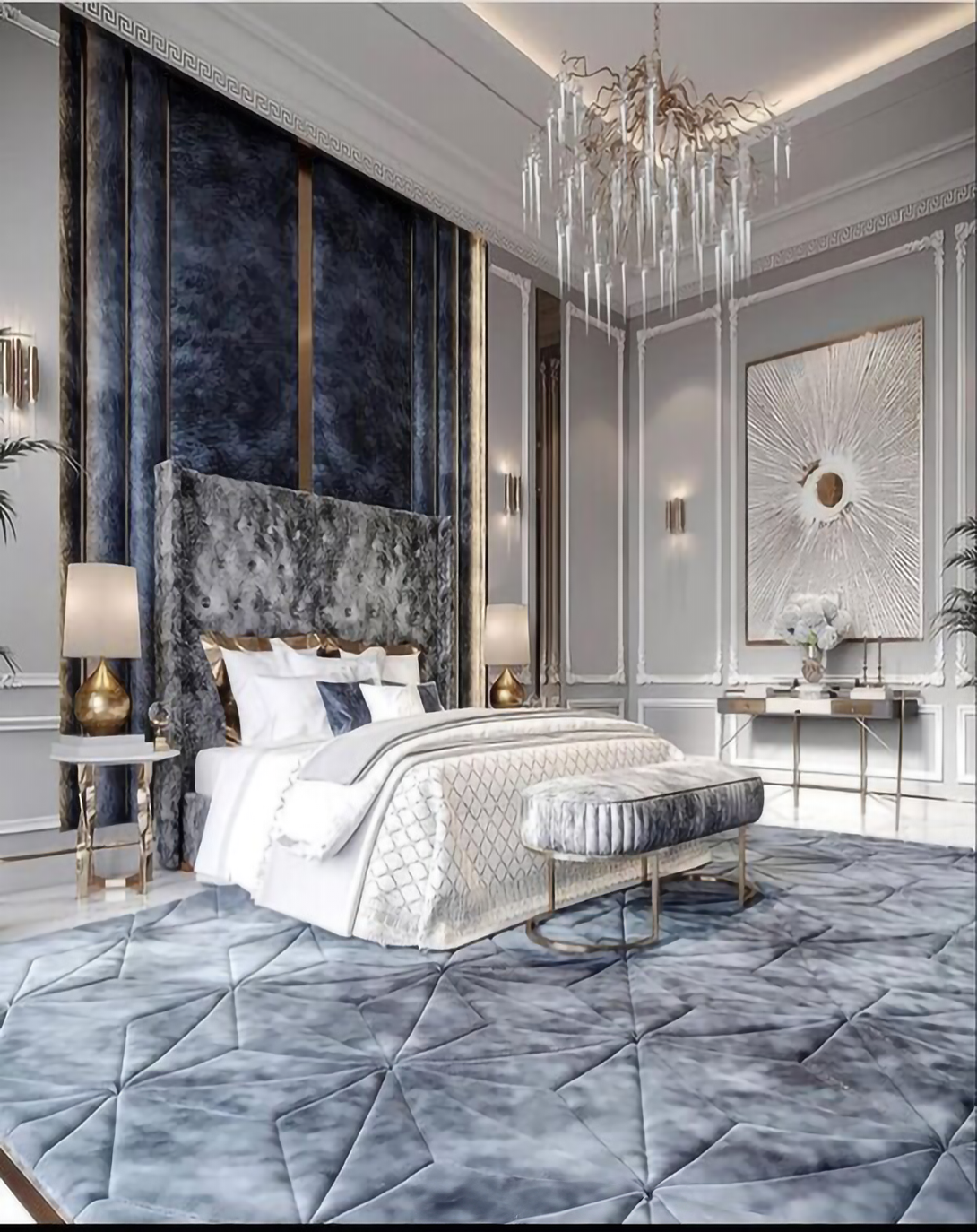 Amisa Grey Luxury Bed With Headboard ANGIE HOMES