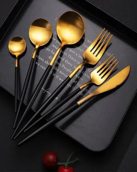 Ava Modern Black and Gold Cutlery Set ANGIE KRIPALANI DESIGN - ANGIE HOMES- ANGIES INDIA