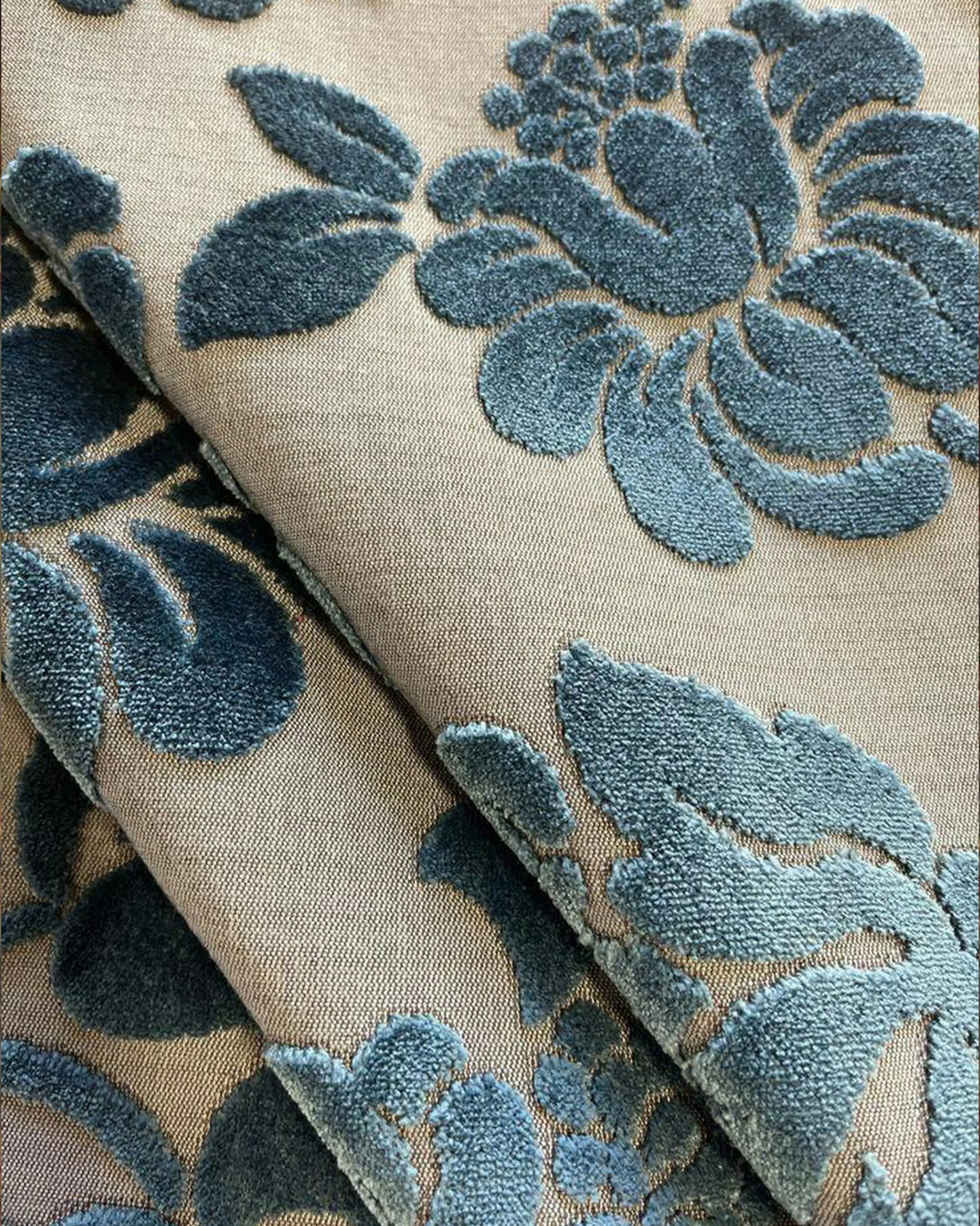 BLUE-VELVET UPHOLSTERY FABRIC-FLORAL ANGIE HOMES