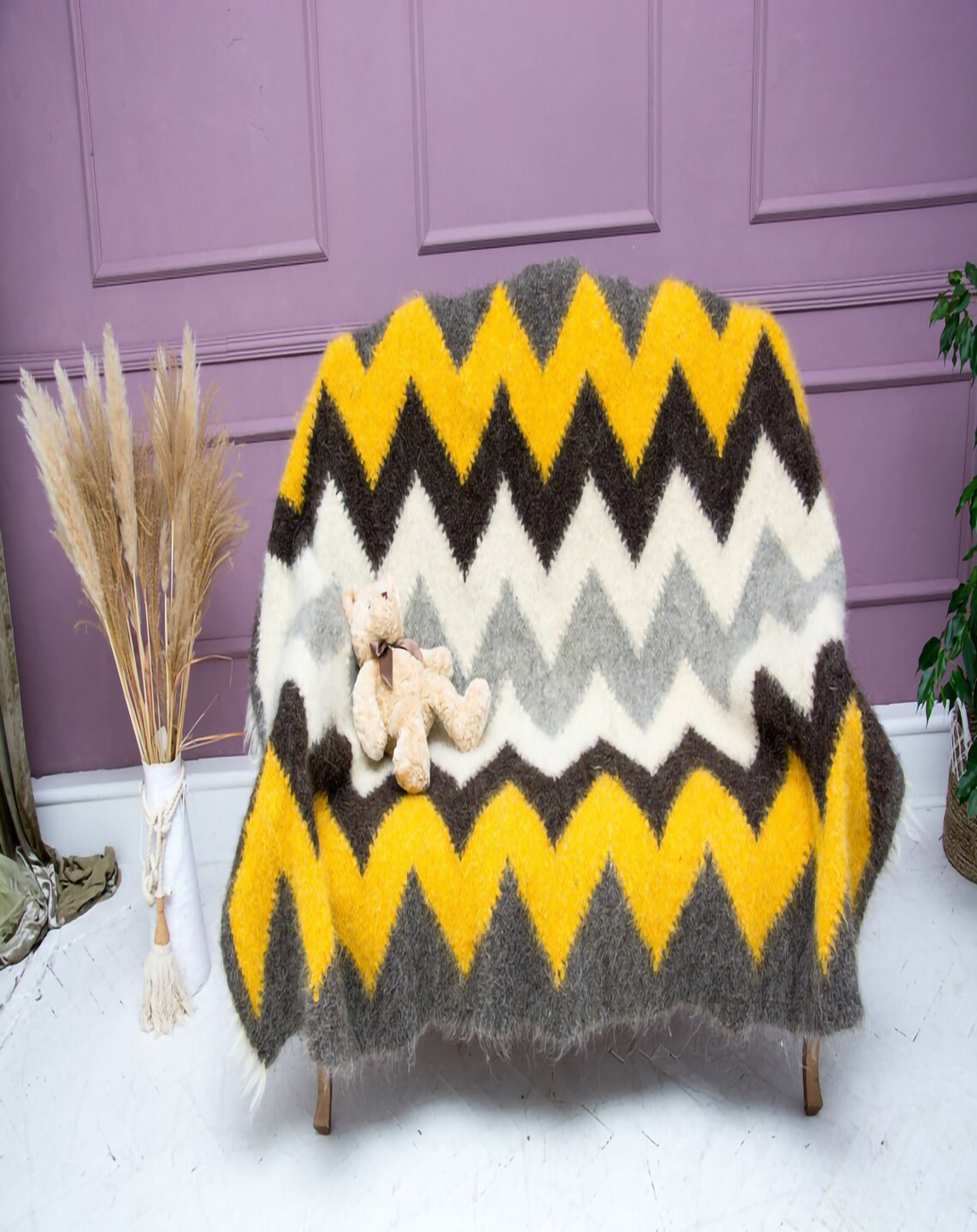 Bee Turmeric & White Throw & Blanket ANGIE HOMES