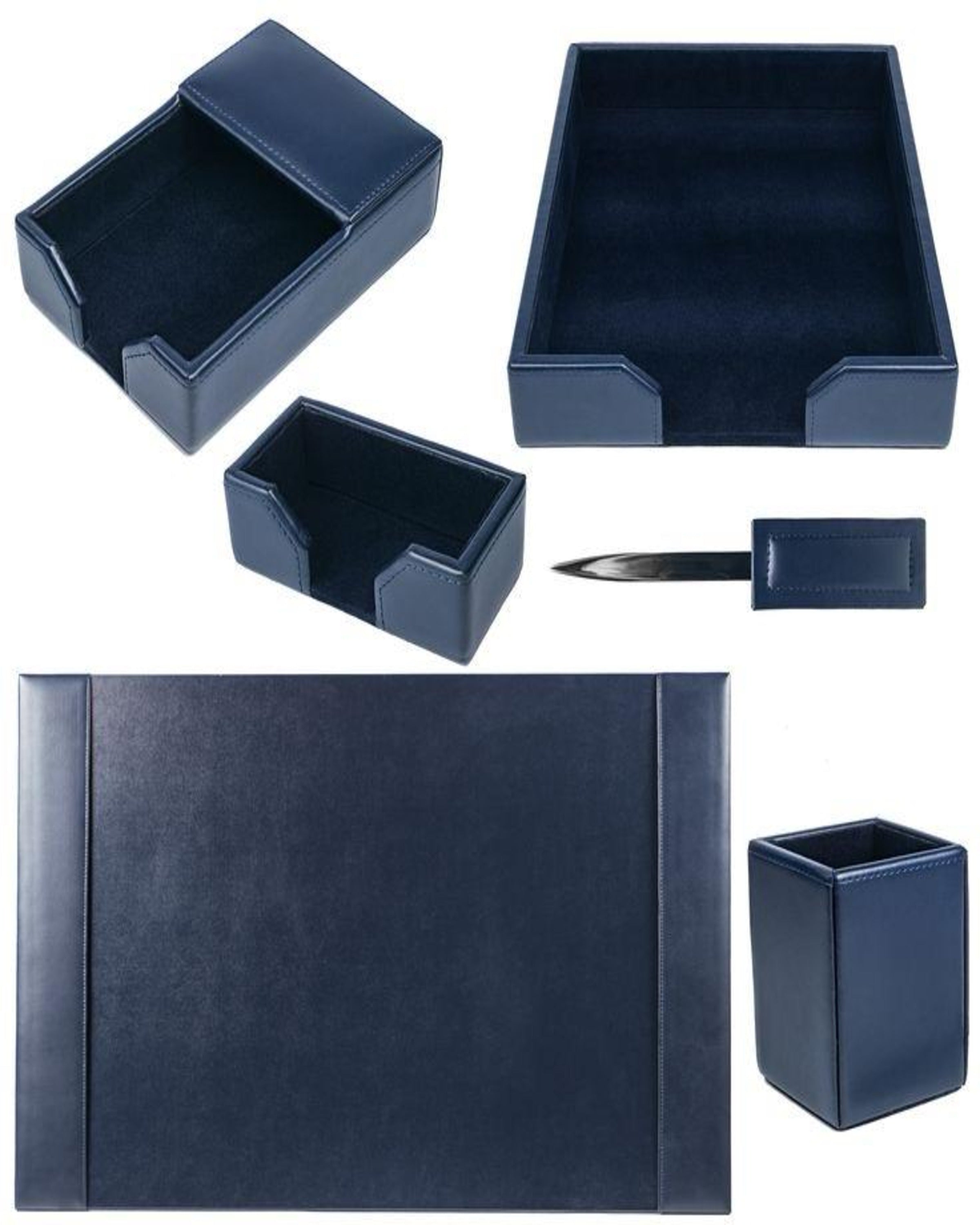 Blue Stylish Office Leather Desk Set ANGIE HOMES