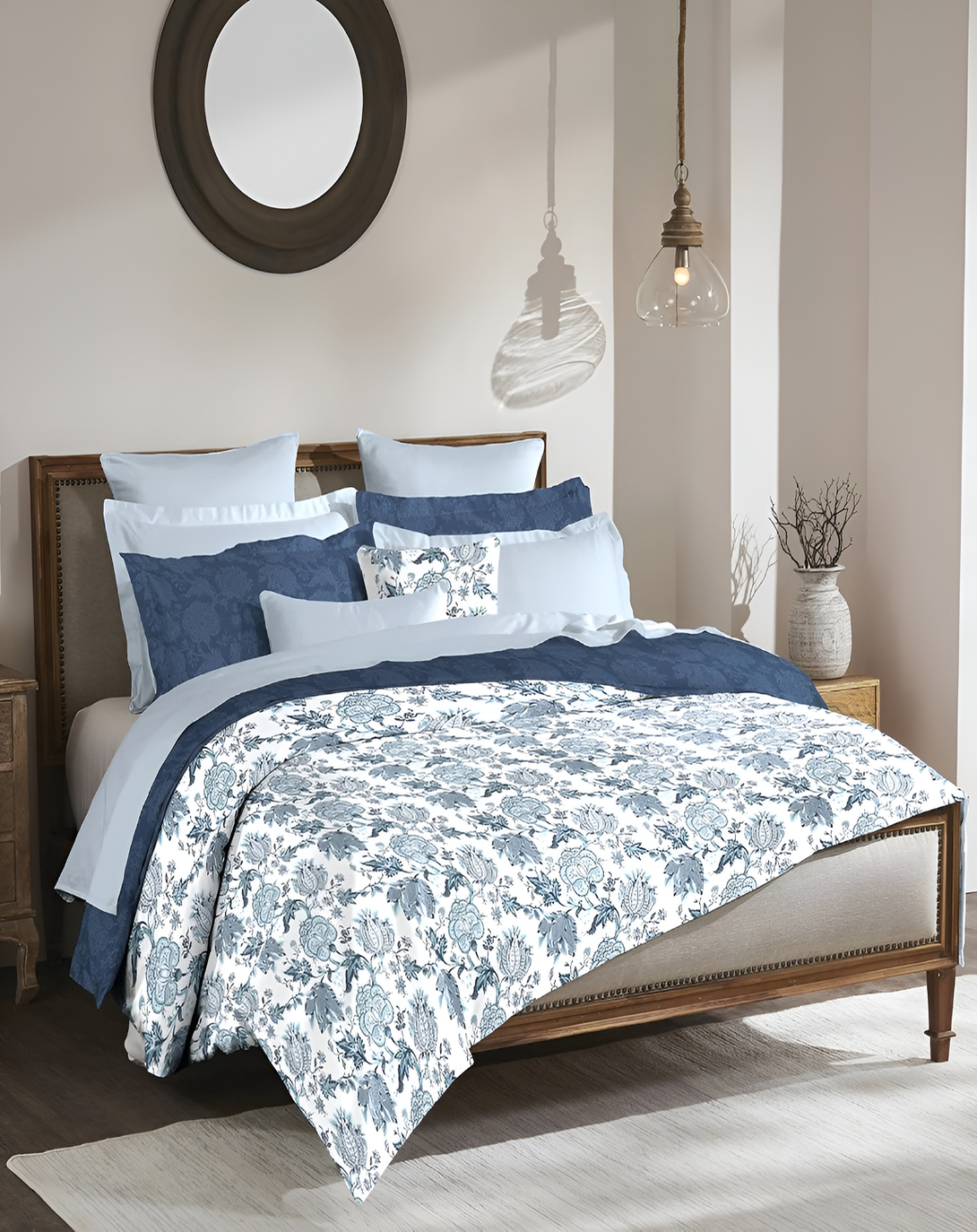 Bohemia elegant sky blue Bed Set (4 Pcs)