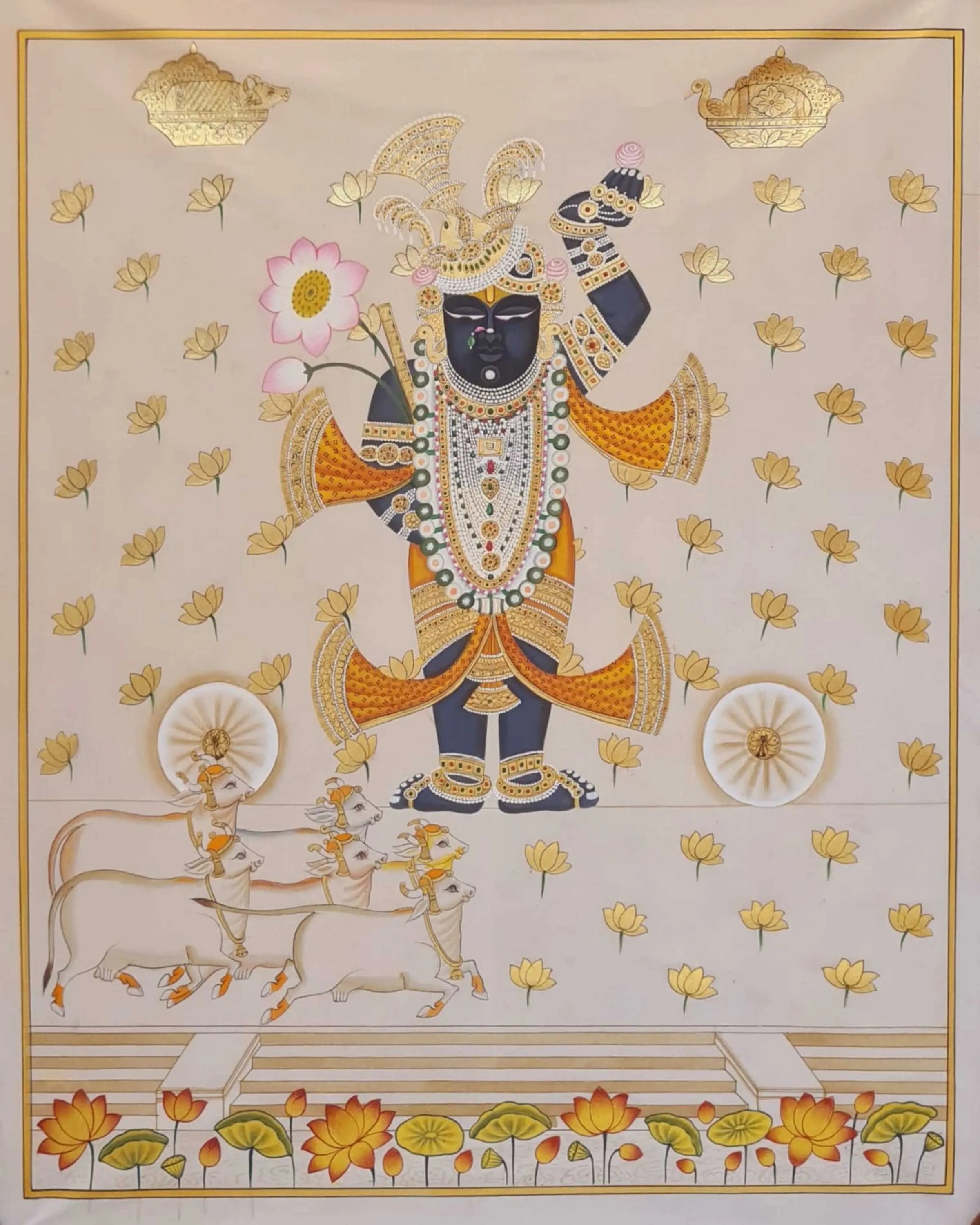 Bovo Krishna Golden Pichwai Painting ANGIE KRIPALANI DESIGN - ANGIE HOMES