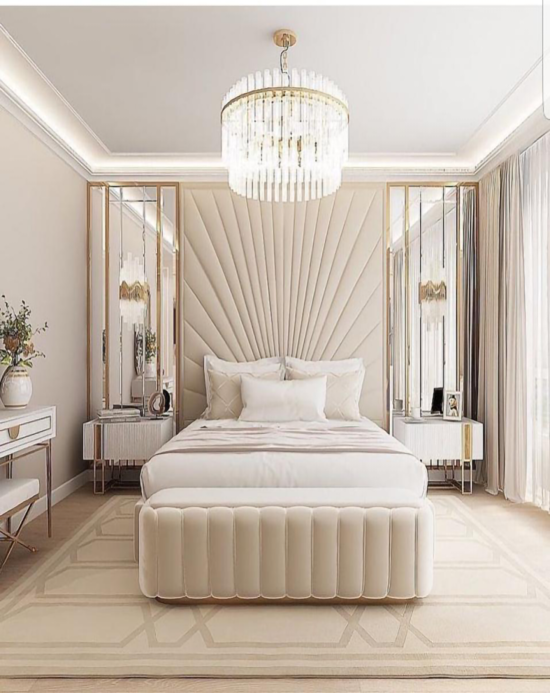 Carter Beige Luxury Bed with Headboard