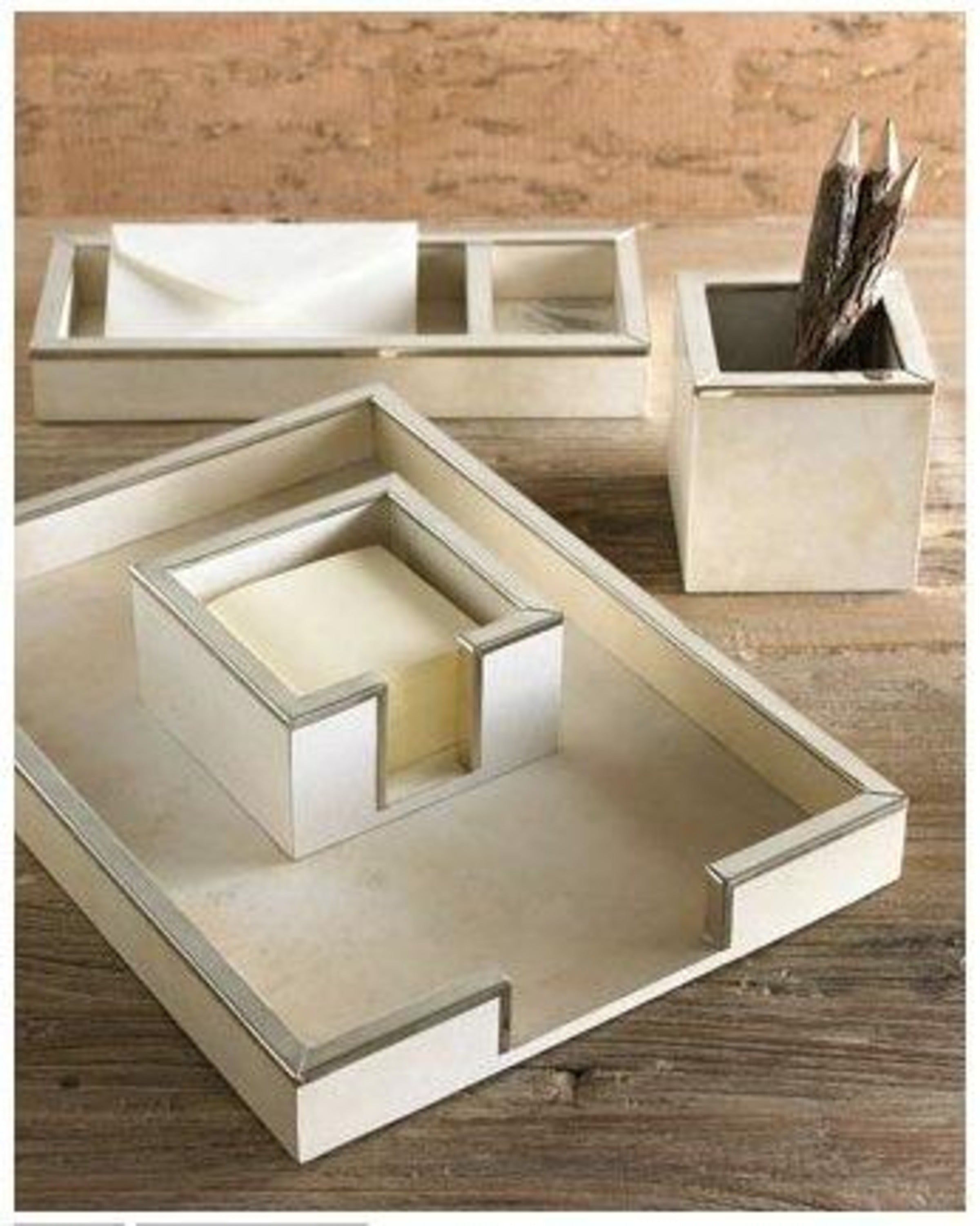 Charm Leather Office White Square Tray ANGIE HOMES