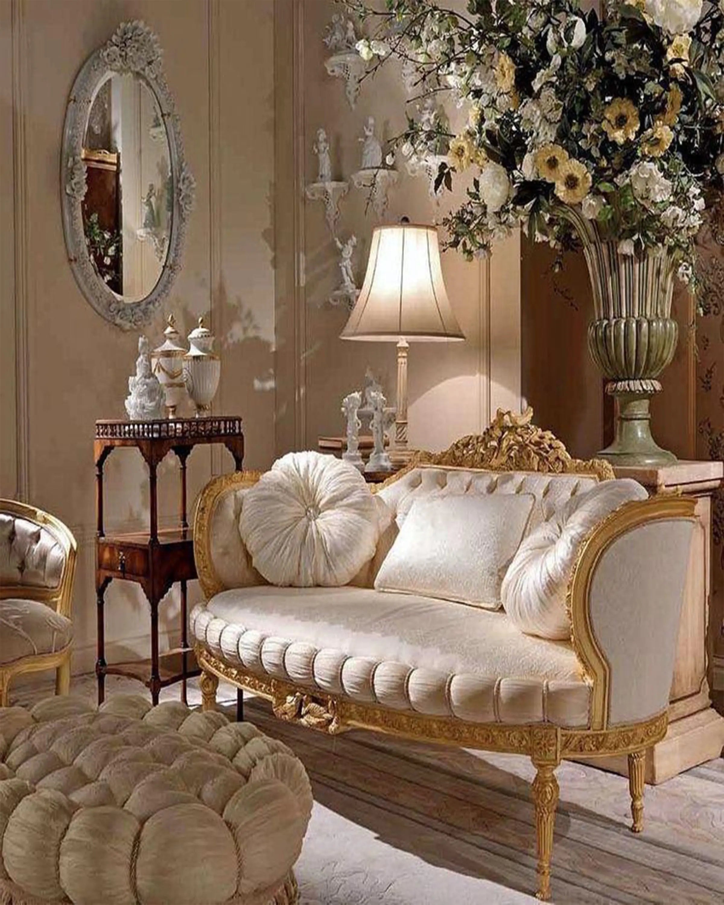Denver White & Golden Classic Sofa