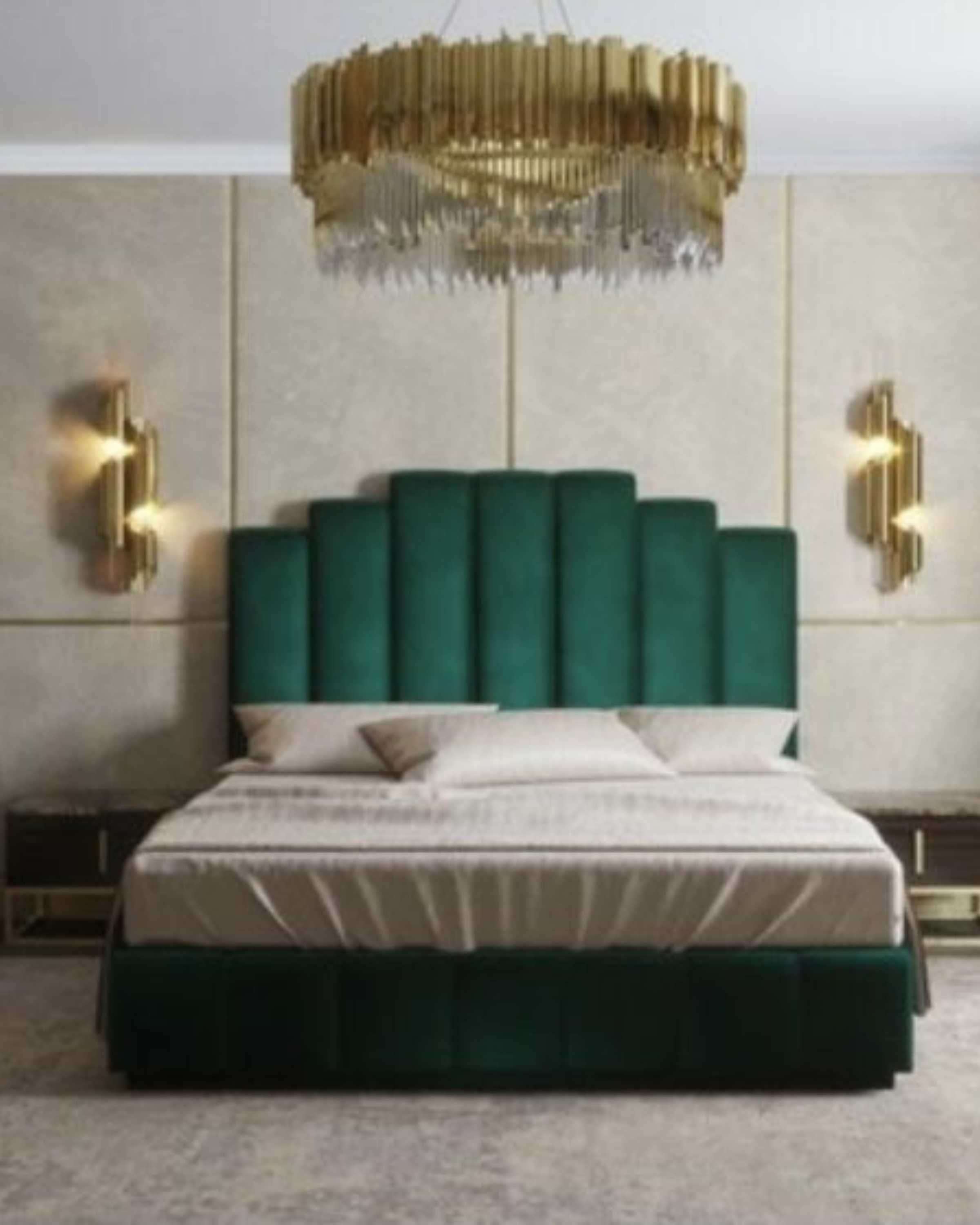 Dark Green Luxury Wood Bed with Headboard | king/Queen size bed with storage ANGIE HOMES