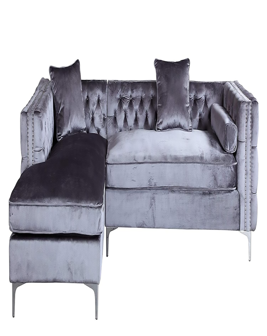 Denver Grey L SHAPE SOFA | teak wood L shape sofa set ANGIE HOMES