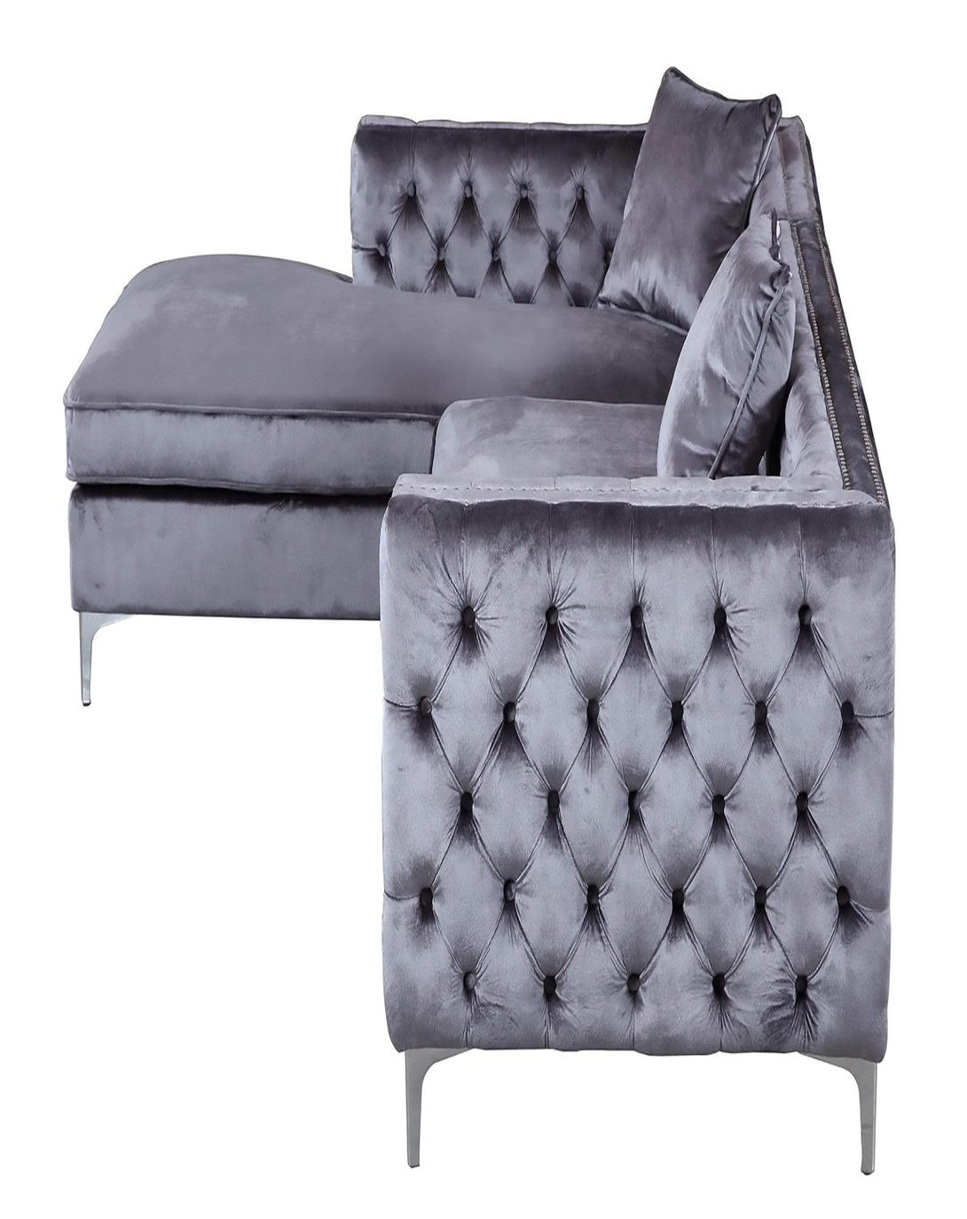 Denver Grey L SHAPE SOFA | teak wood L shape sofa set ANGIE HOMES