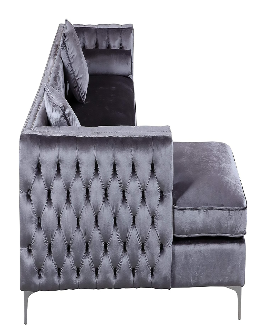 Denver Grey L SHAPE SOFA | teak wood L shape sofa set ANGIE HOMES