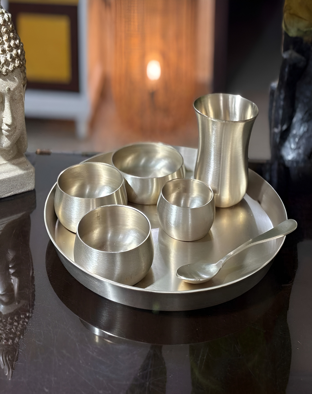 Eichi Beautiful Silver Finish Thali - Angie India Serverware ANGIE HOMES