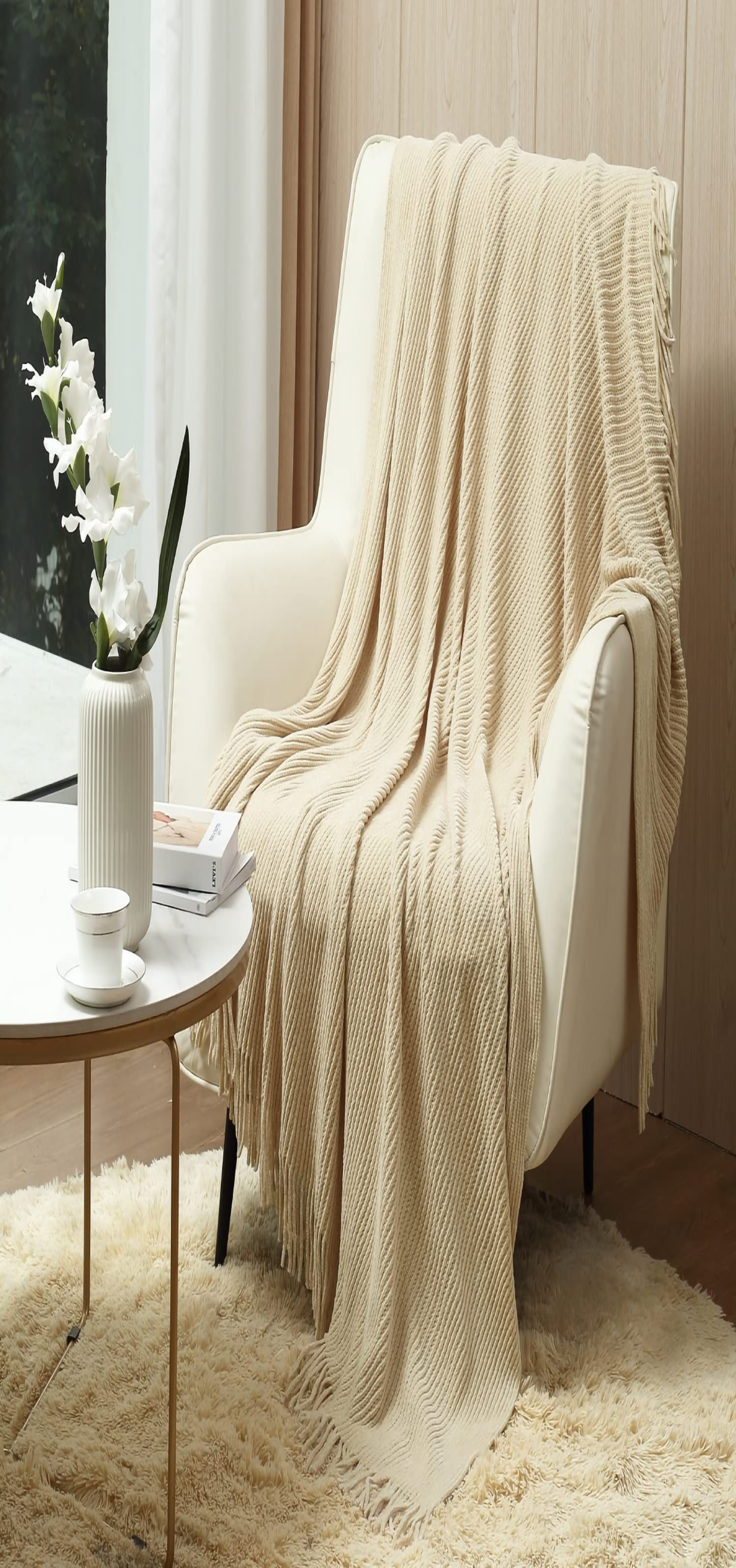 Elettra Exclusive Cream Throw & Blanket