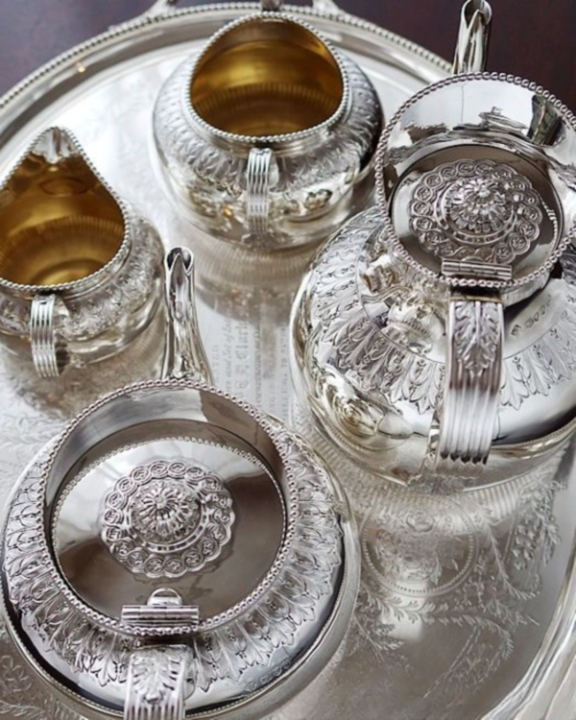 Elite Classic Silver Plated Tea Tray Set ANGIE HOMES
