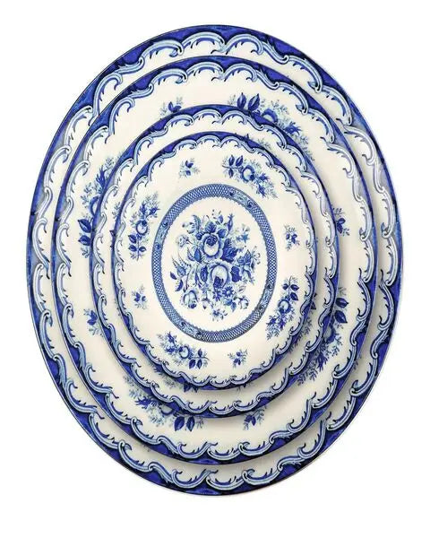 Bone China Dinner Plates Blue White Printed