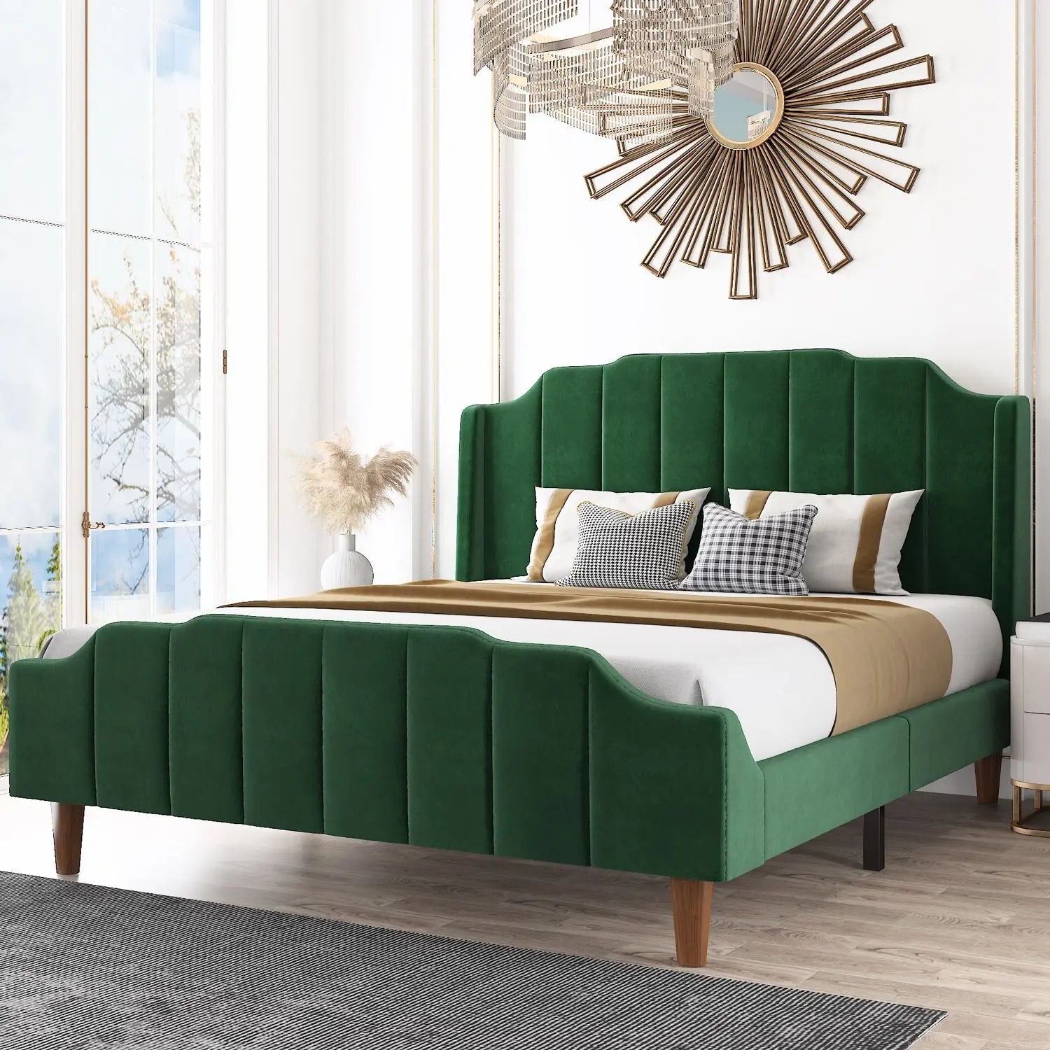 Emerald Green Luxury Wood Bed with Headboard | king/Queen size bed with storage ANGIE HOMES
