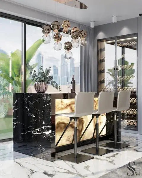 Emerald Modern Bar | Marble corner bar units for home ANGIE HOMES