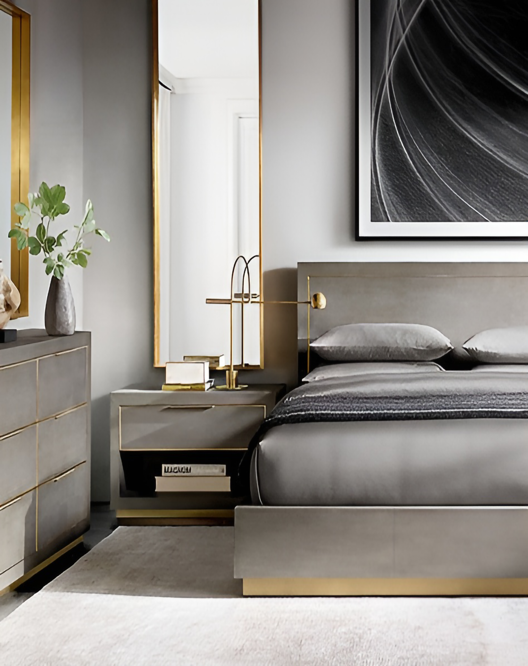 Emmie Modern Upholstered Bed With Gold Finish