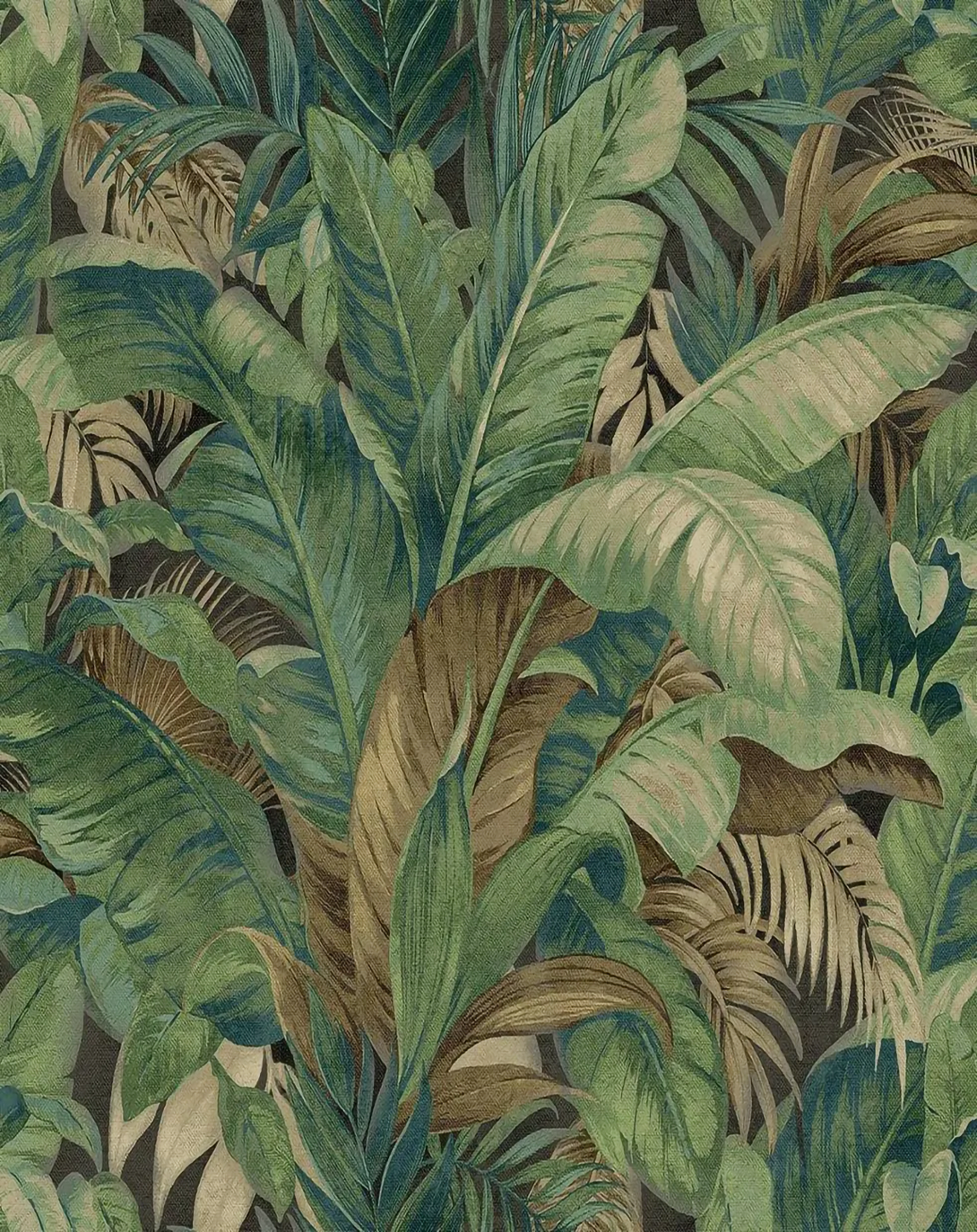 European Palm Green And Golden Fabric