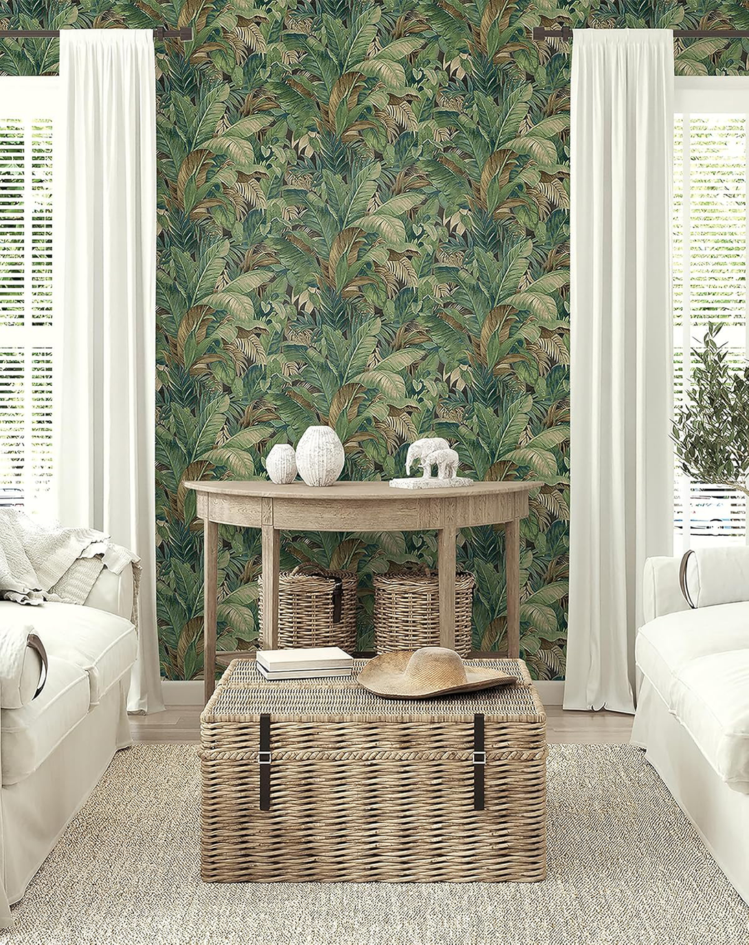 European Palm Green And Golden Fabric ANGIE HOMES