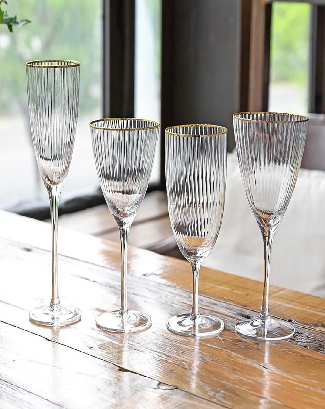FEATHER CRYSTAL CHAMPAGNE & WINE GLASS SET